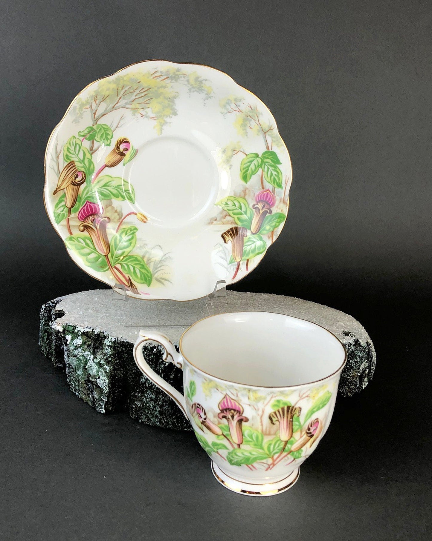 Royal Albert Teacup with Saucer. Tea Set with Jack- in-a-Pulpit. Intricate Handle and Scalloped Saucer, Made in England.