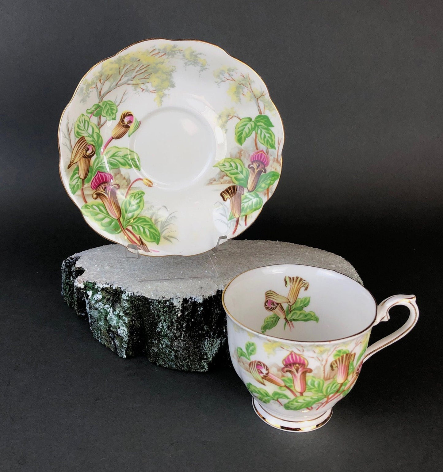 Royal Albert Teacup with Saucer. Tea Set with Jack- in-a-Pulpit. Intricate Handle and Scalloped Saucer, Made in England.
