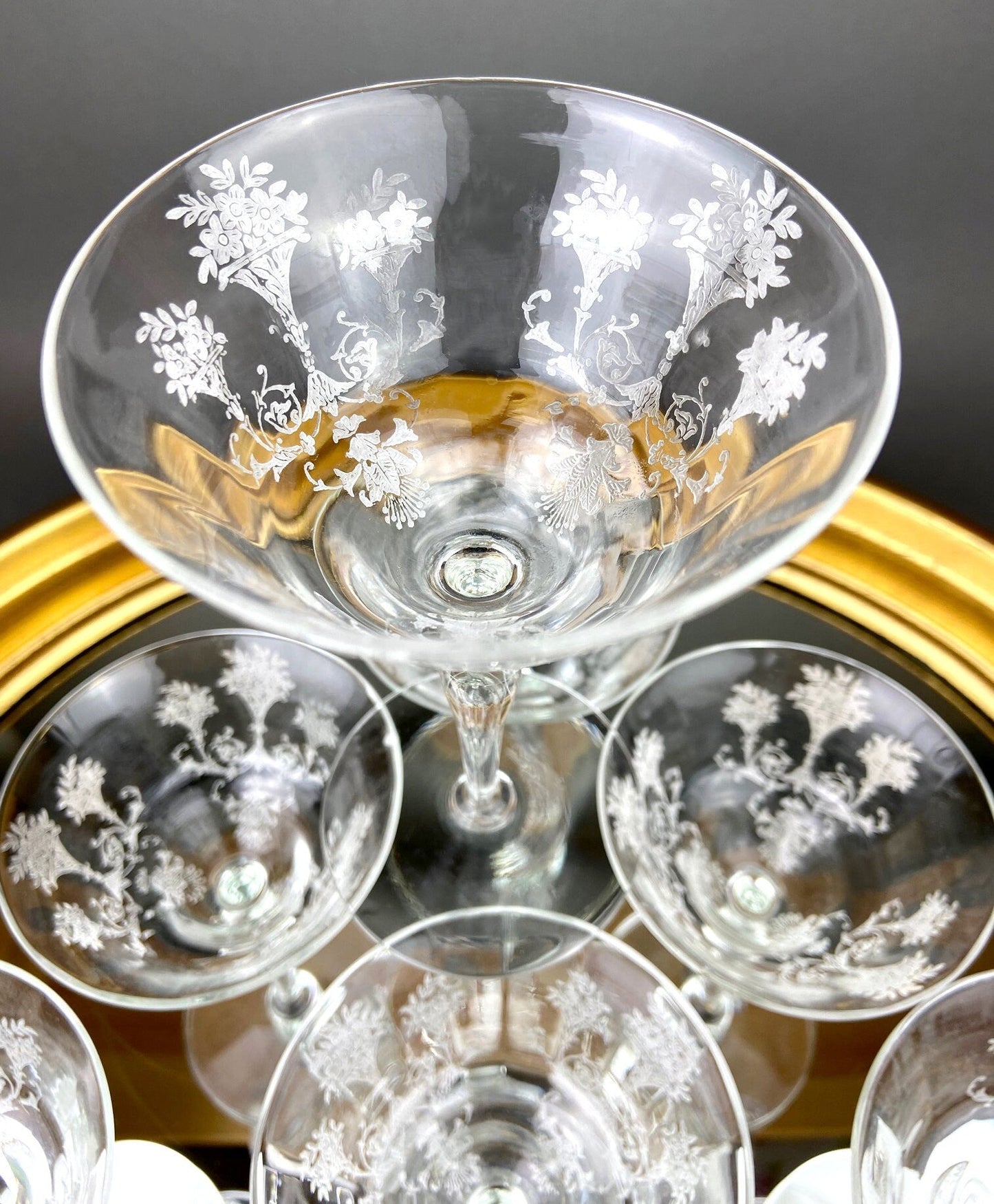 Morgantown Mayfair Etched Glasses, Liquoir or Coctail, Vintage Glass.  Set of Eight Stemware.