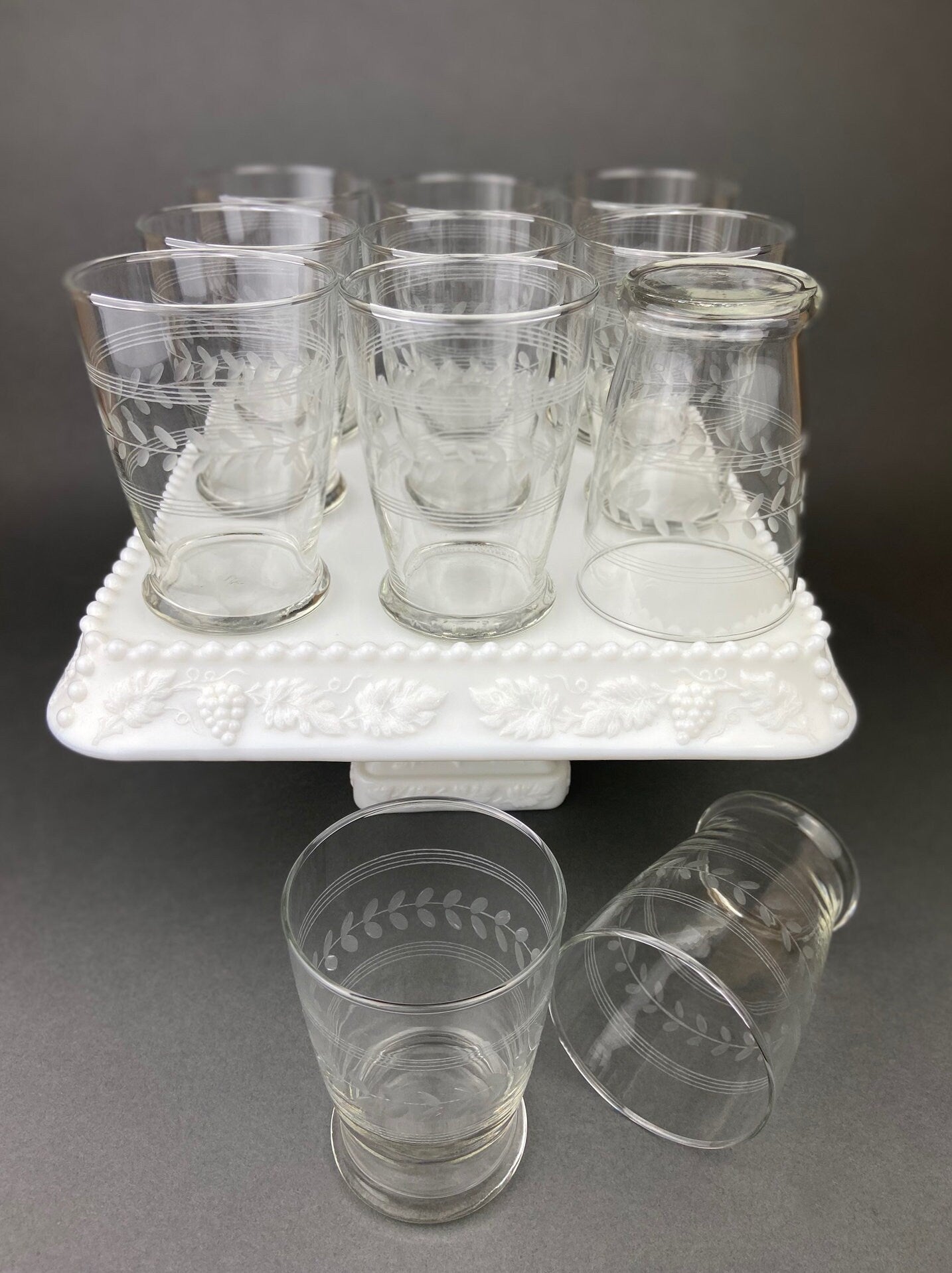 Anchor Hocking Water, Wine, Juice Goblets. Set of Six. Beaded Base. Berwick or Boopie Pattern. Mid C Modern Stemware. Dining Room Decor.