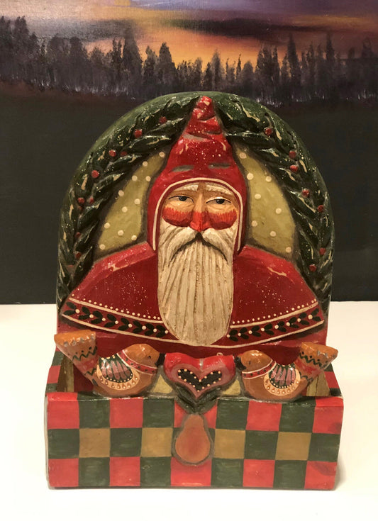 Vintage Letters To Santa Sorter /Christmas Decor/Resin Box with Wood Texture/ Rustic Stand with Folk Hand Painted Details.