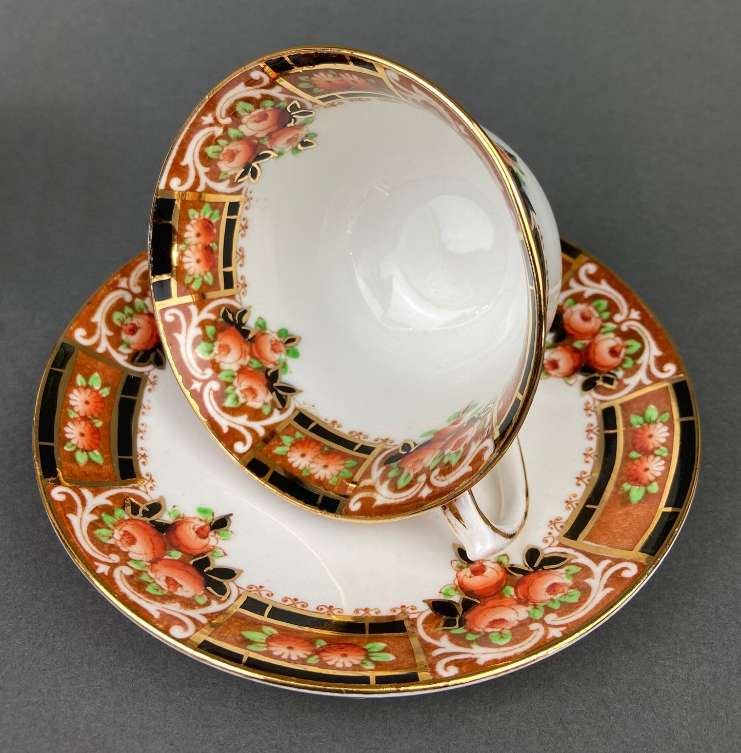 Set of Two Tea Cups and Saucers. Hand Painted Royal Albert Crown China and Salon China Richmond. Made in England.