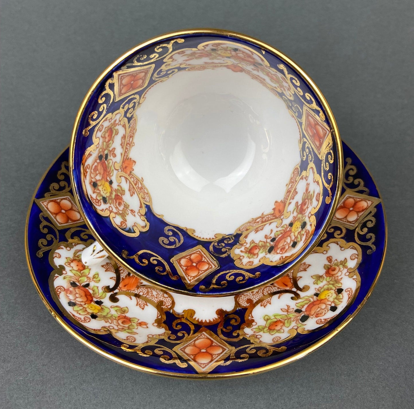 Set of Two Tea Cups and Saucers. Hand Painted Royal Albert Crown China and Salon China Richmond. Made in England.