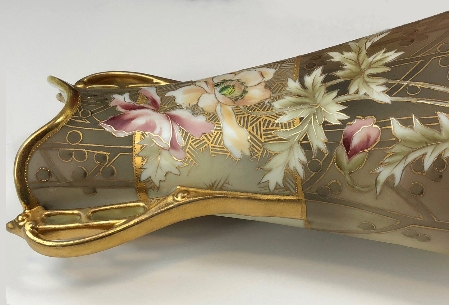 Hand Painted Art Nouveau Vase by Nippon. Antique Vase Made in Japan, Champagne Gold Pink Cream Colors.