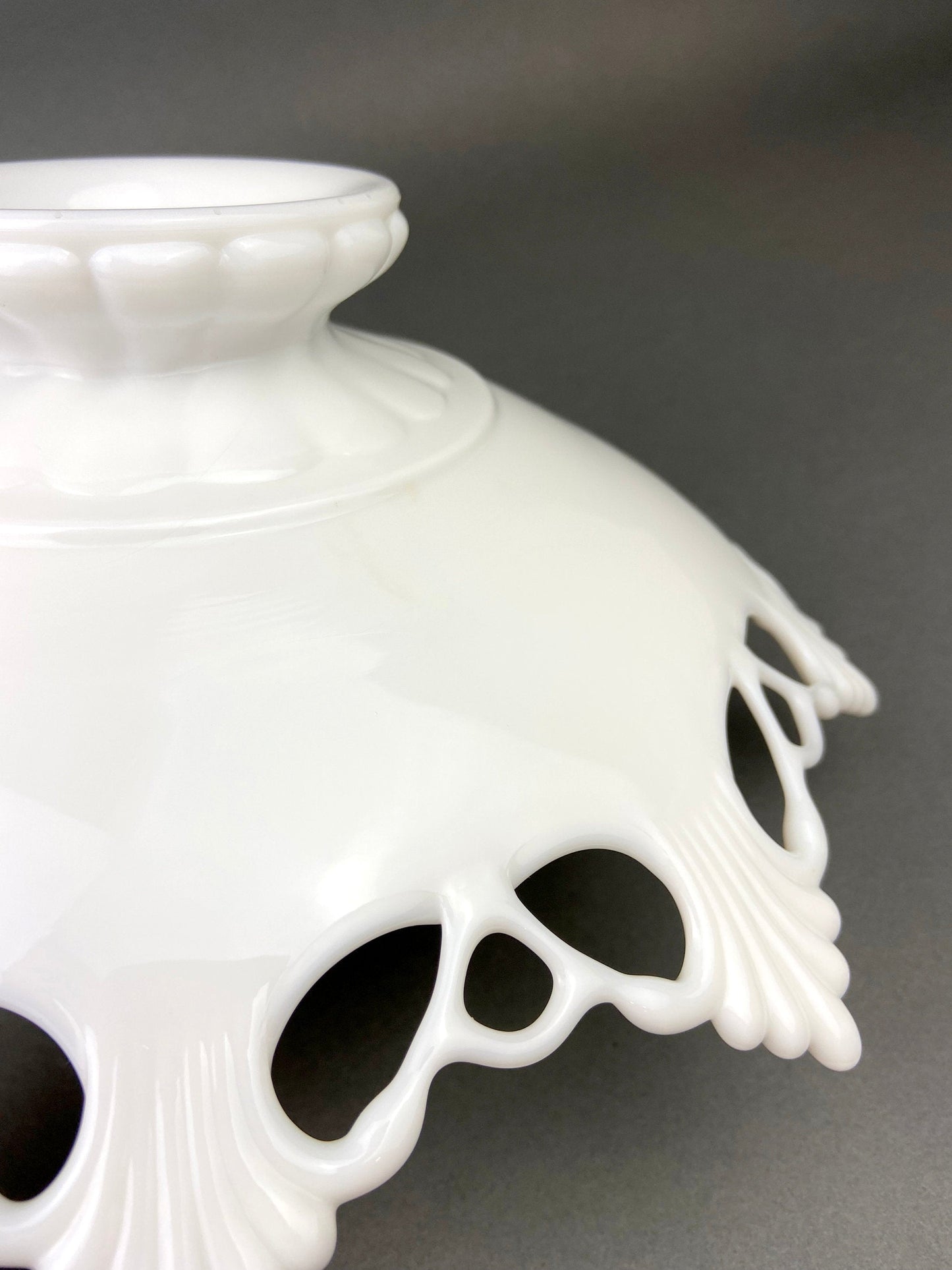 Milk Glass Bowl with Open Lace Edge.  Large Footed Fruit or Candy Bowl.  Westmoreland Collectible Display or Wedding Reception.