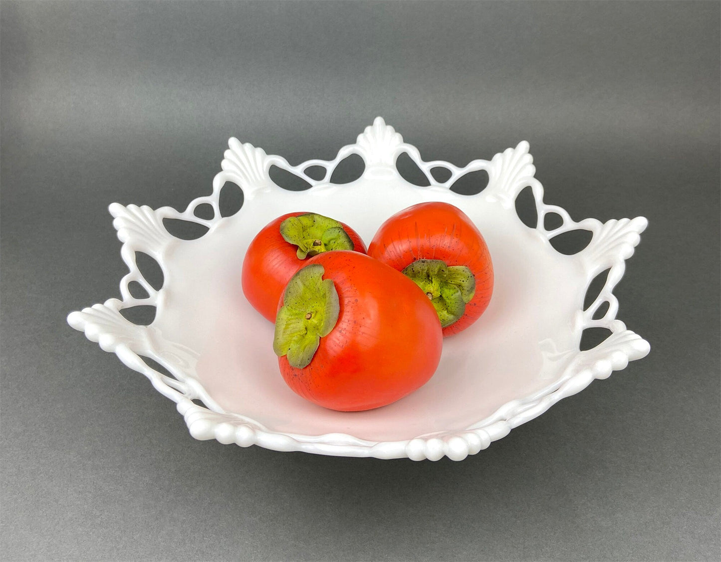 Milk Glass Bowl with Open Lace Edge.  Large Footed Fruit or Candy Bowl.  Westmoreland Collectible Display or Wedding Reception.