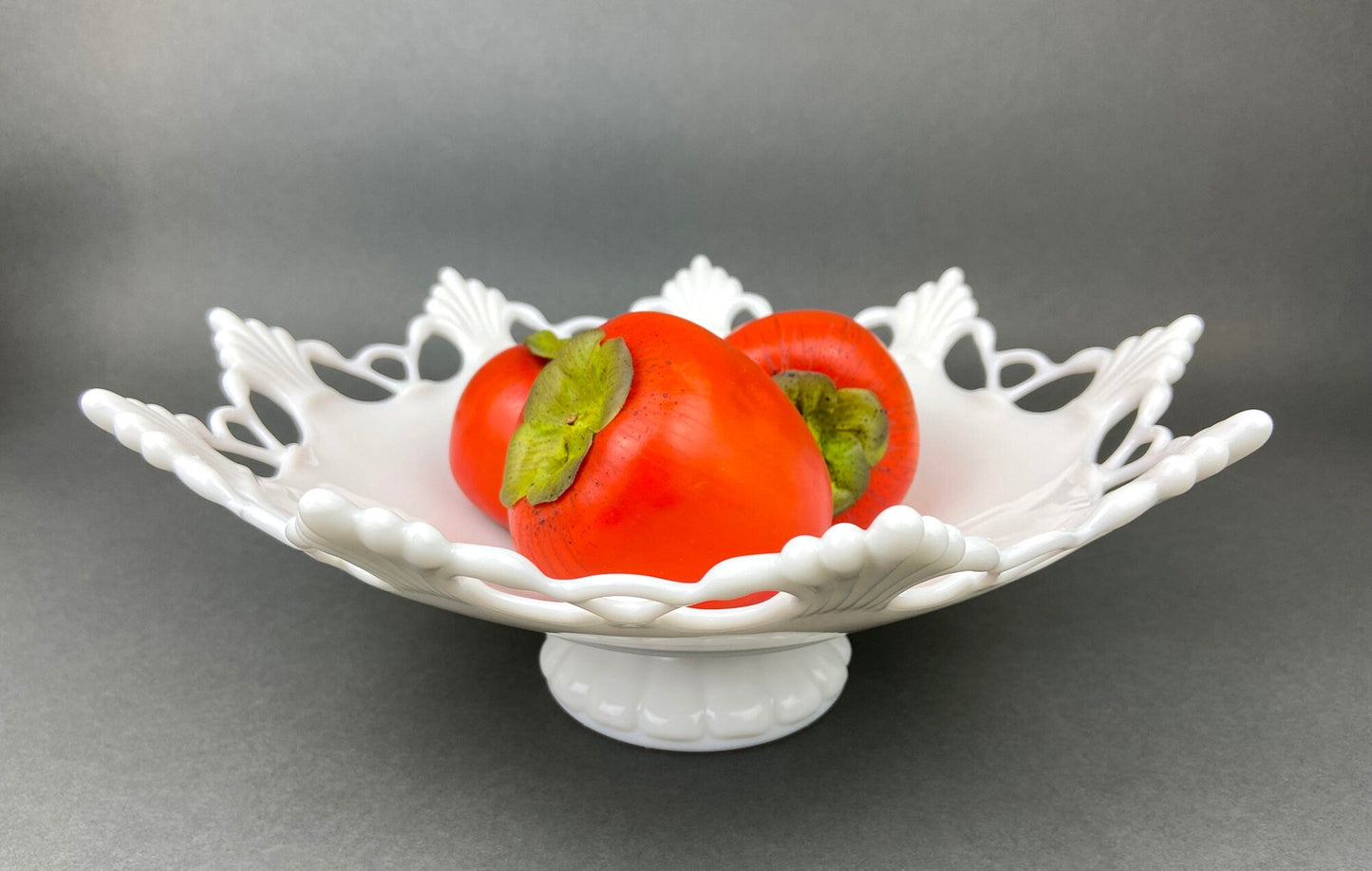 Milk Glass Bowl with Open Lace Edge.  Large Footed Fruit or Candy Bowl.  Westmoreland Collectible Display or Wedding Reception.