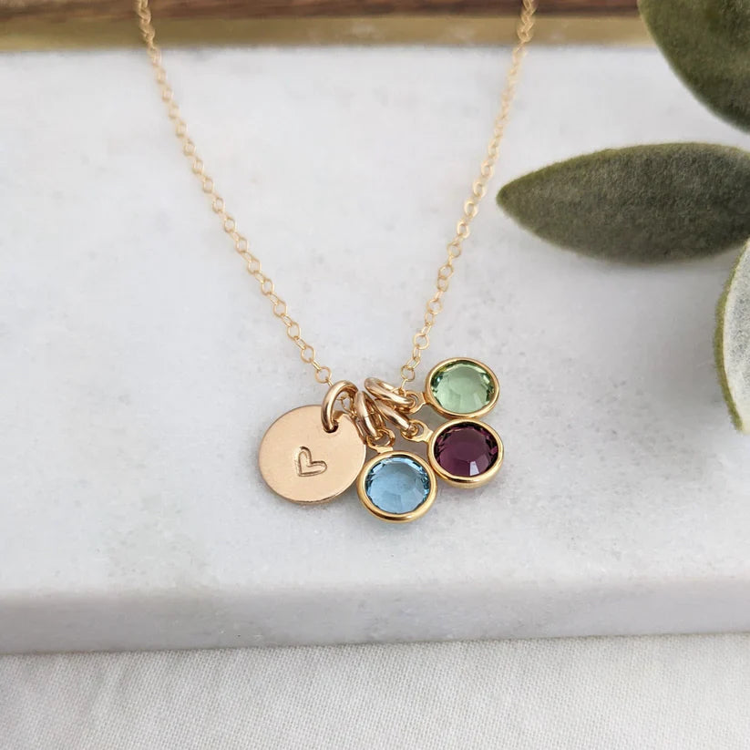 Mom Heart & Birthstone Necklace – Personalized Family Necklace