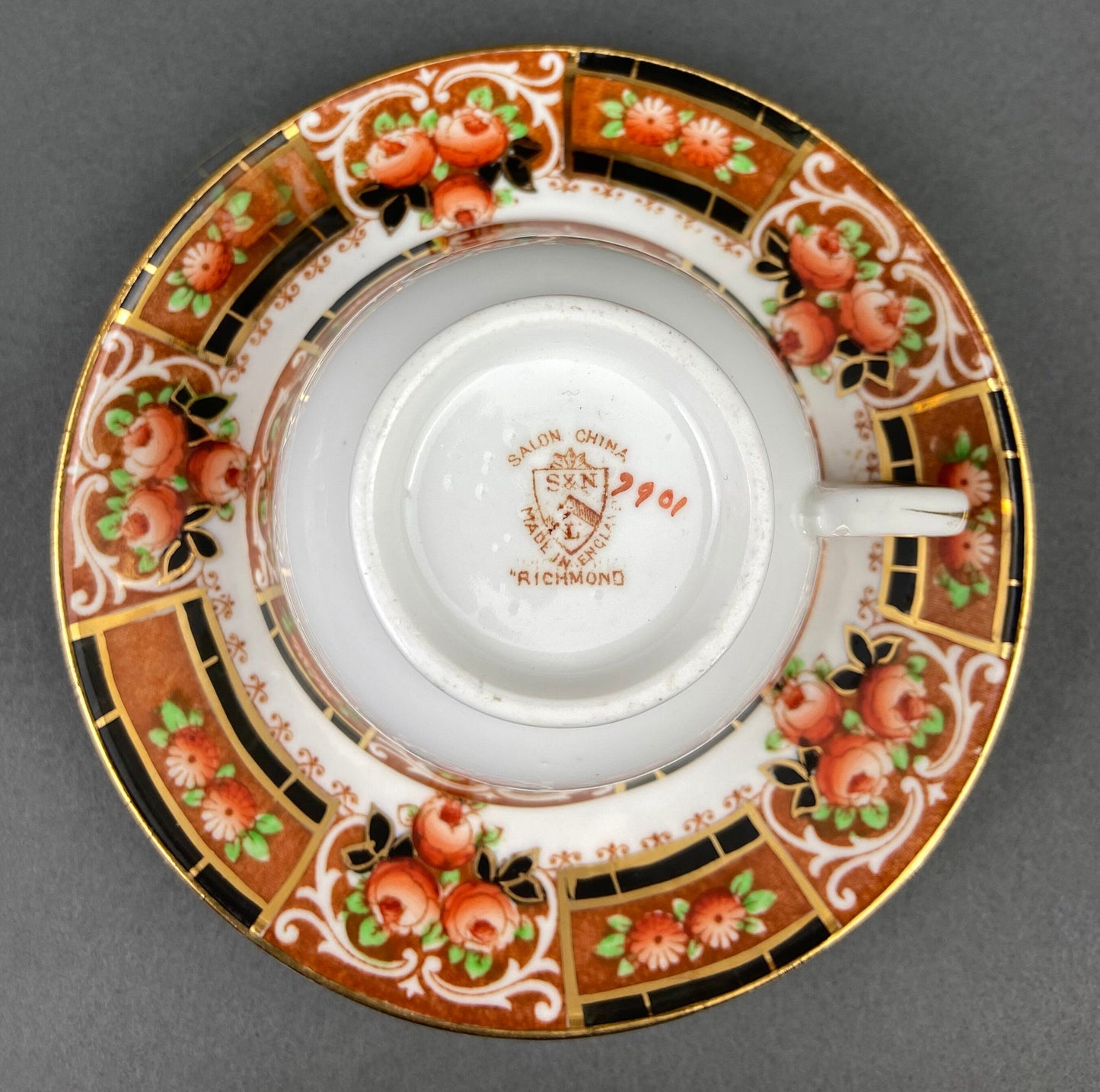 Set of Two Tea Cups and Saucers. Hand Painted Royal Albert Crown China and Salon China Richmond. Made in England.
