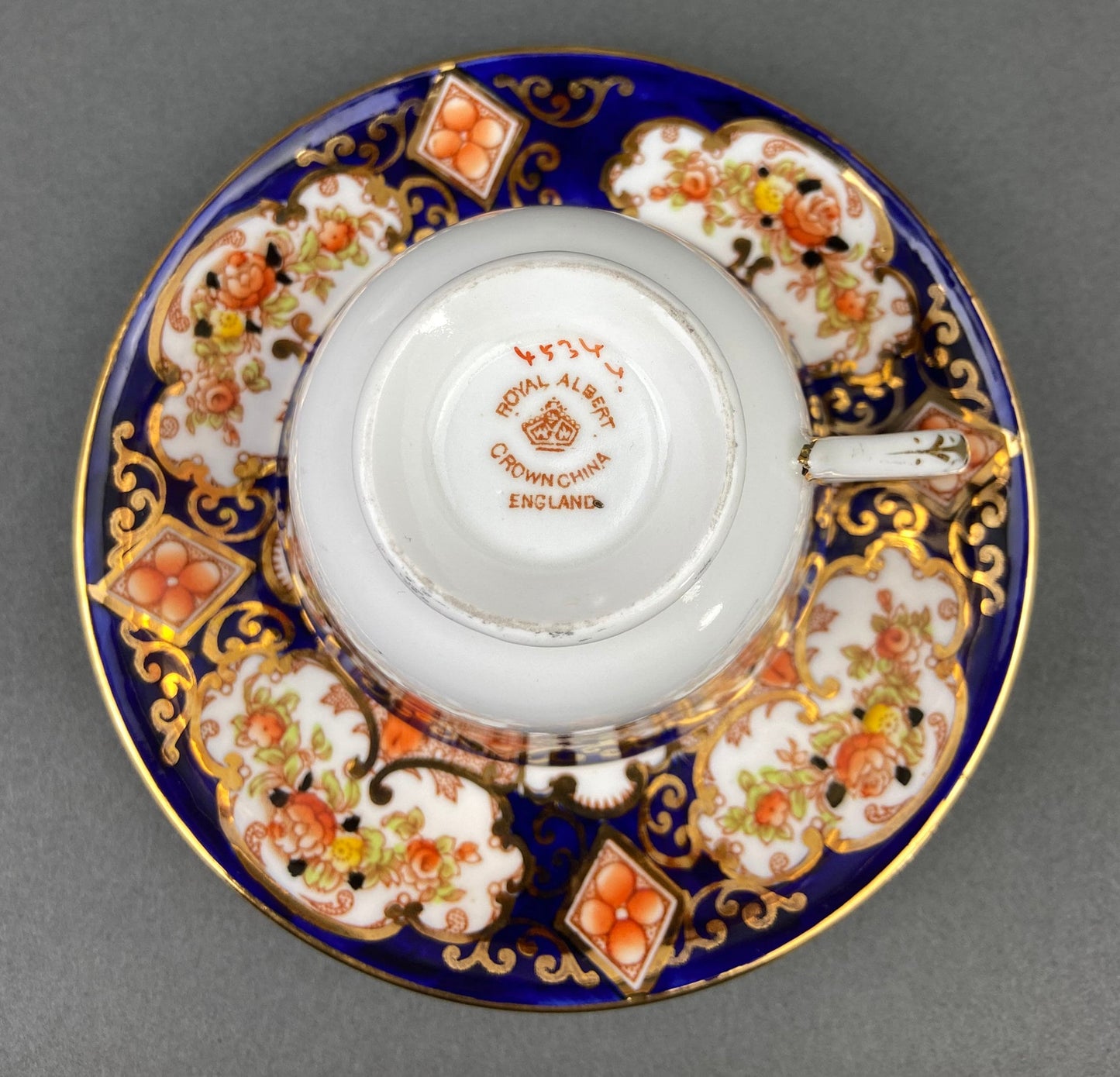 Set of Two Tea Cups and Saucers. Hand Painted Royal Albert Crown China and Salon China Richmond. Made in England.