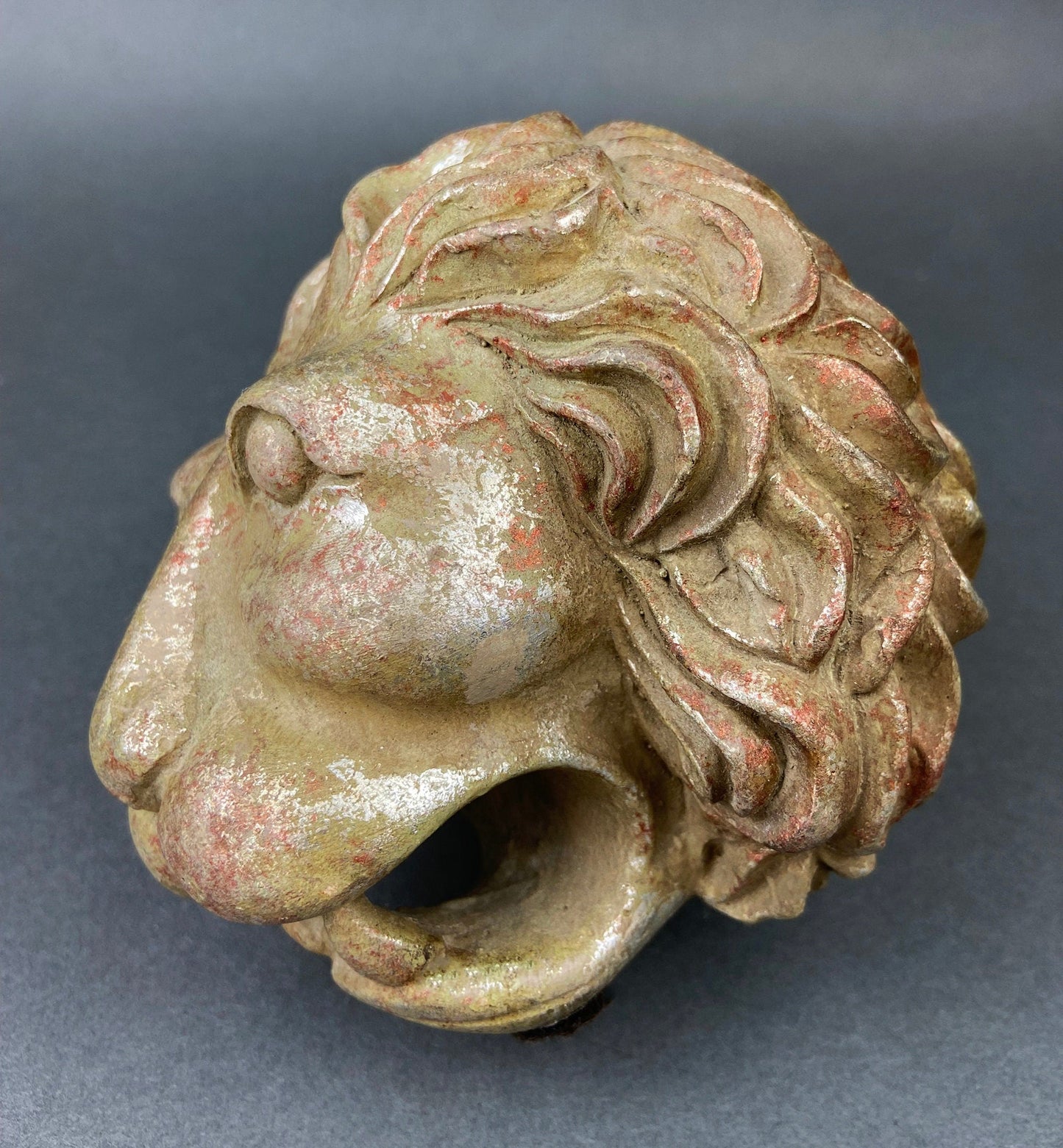 Lion Paper Weight or Office Sculpture/Figurine. Distressed Gold/Silver Lion Head.