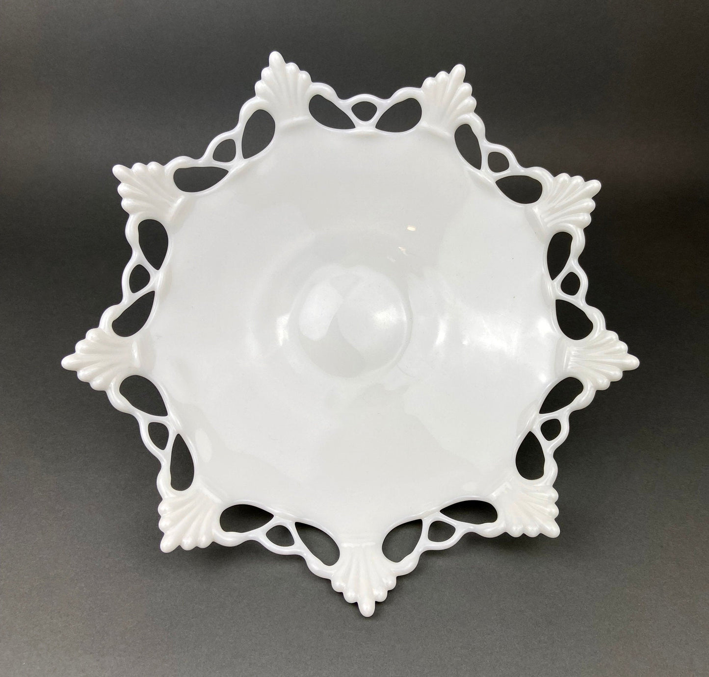 Milk Glass Bowl with Open Lace Edge.  Large Footed Fruit or Candy Bowl.  Westmoreland Collectible Display or Wedding Reception.
