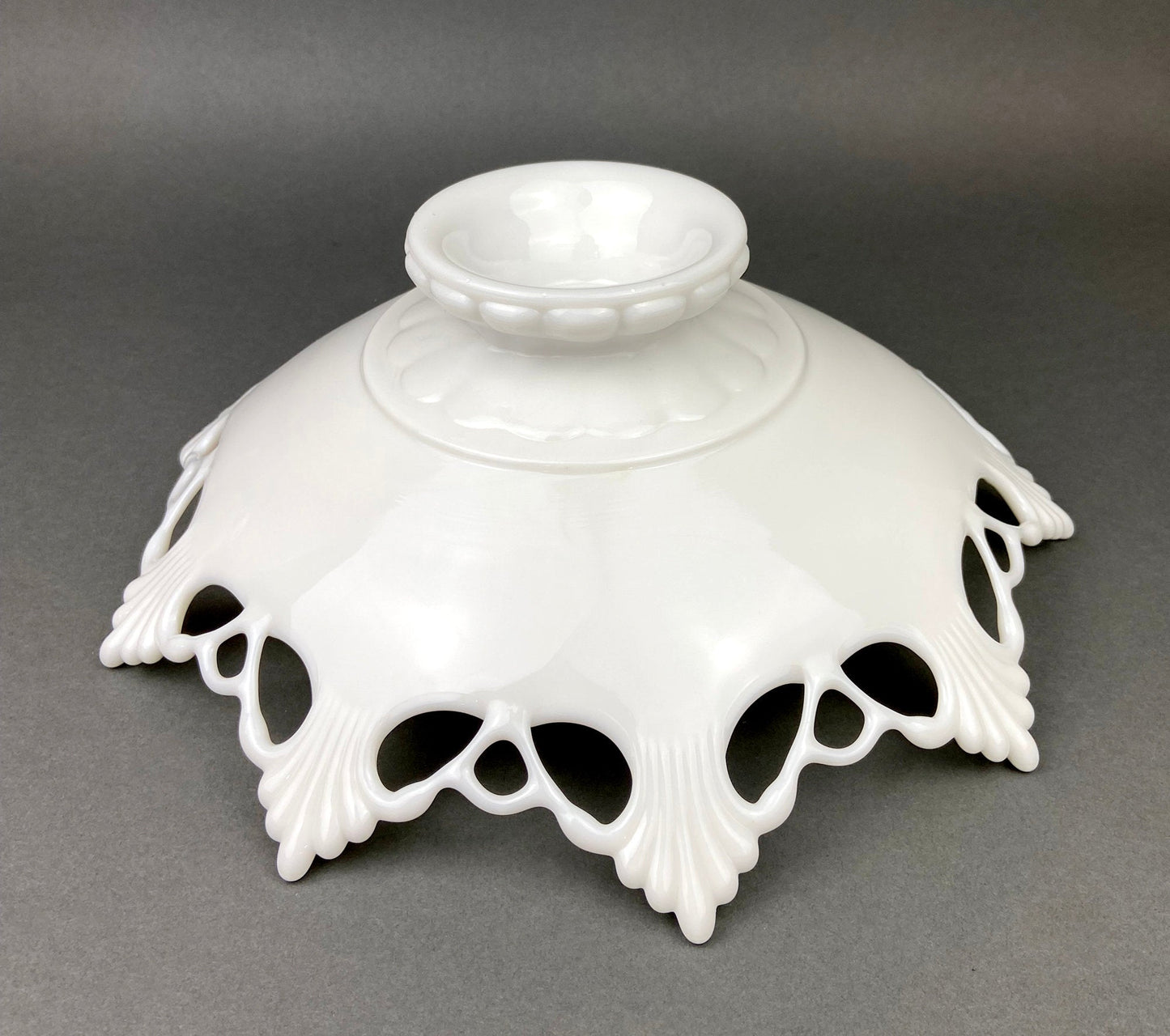 Milk Glass Bowl with Open Lace Edge.  Large Footed Fruit or Candy Bowl.  Westmoreland Collectible Display or Wedding Reception.