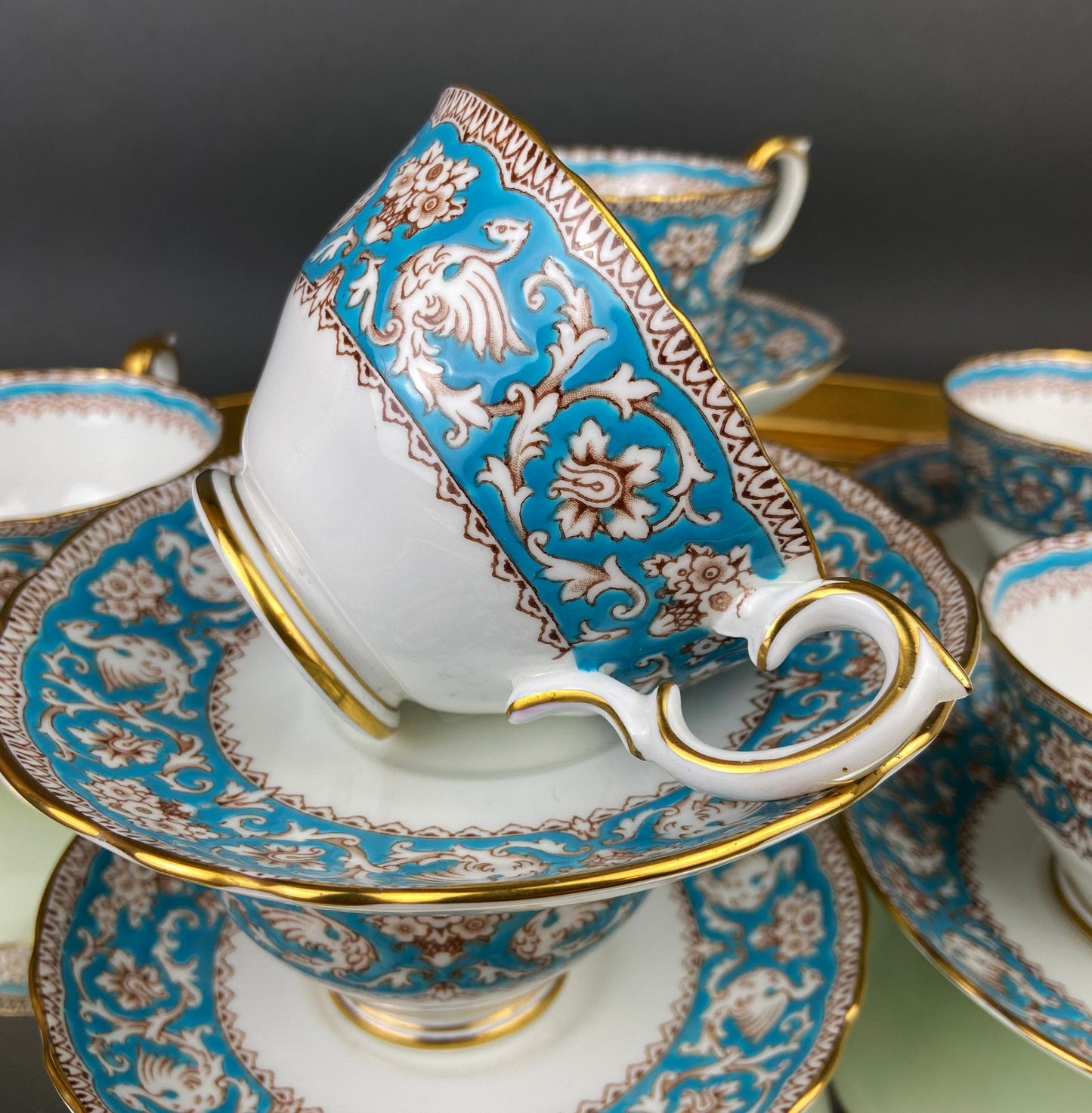 Vintage Tea Cup with Saucer.  Royal Dover Fine Bone China. Floral Wreath Motif. Made in England.