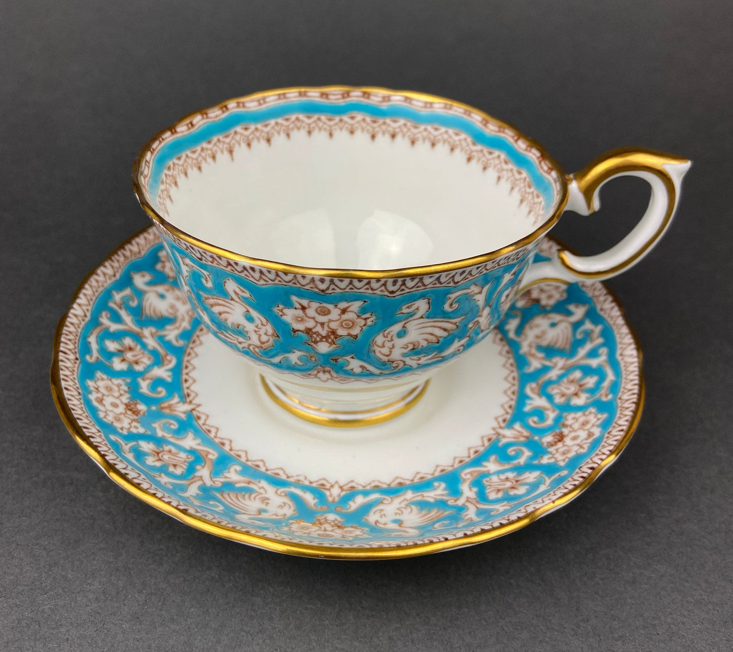 Vintage Tea Cup with Saucer.  Royal Dover Fine Bone China. Floral Wreath Motif. Made in England.