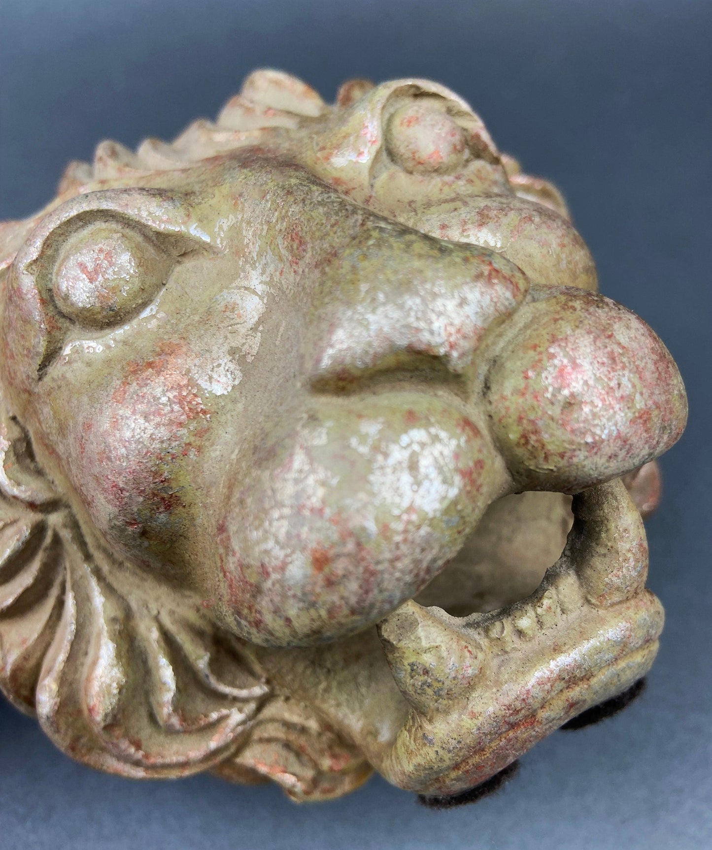 Lion Paper Weight or Office Sculpture/Figurine. Distressed Gold/Silver Lion Head.