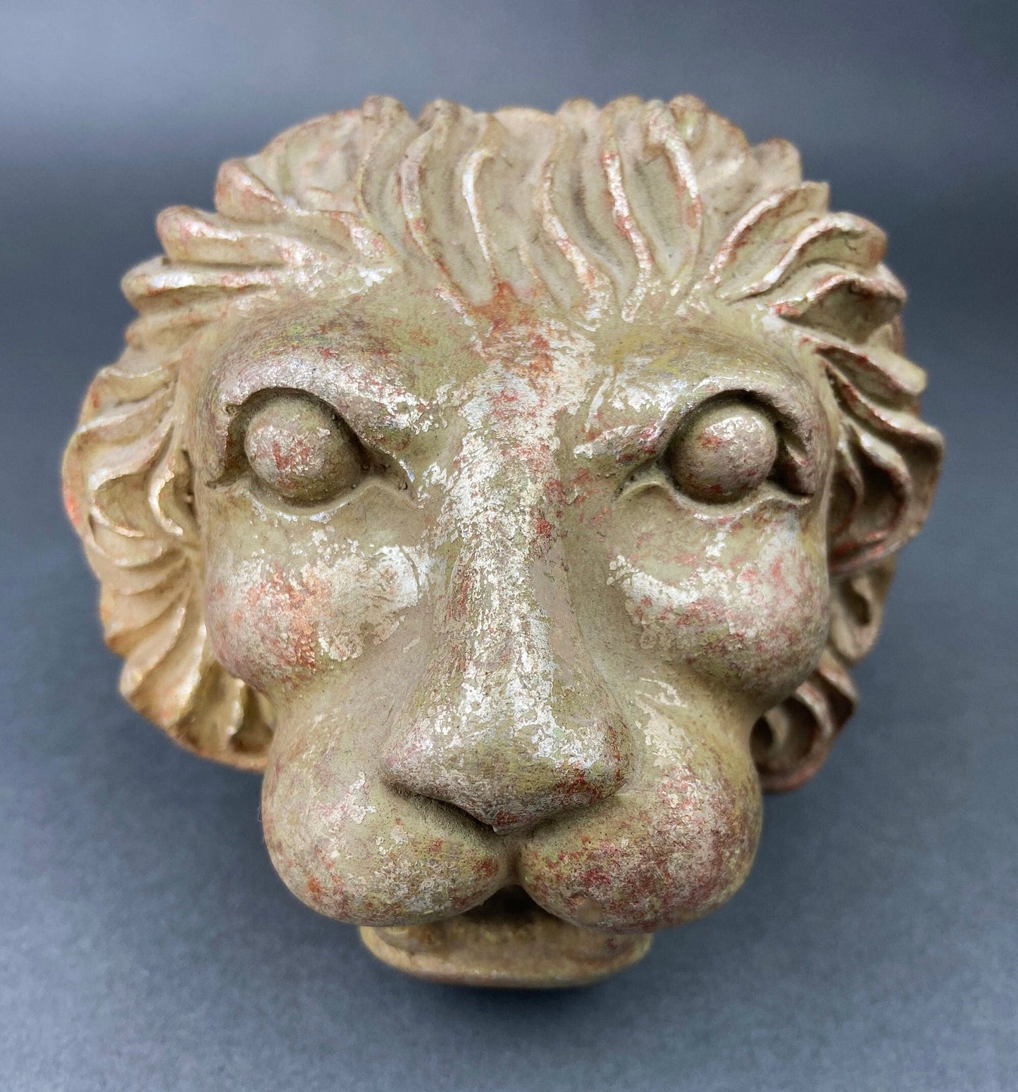Lion Paper Weight or Office Sculpture/Figurine. Distressed Gold/Silver Lion Head.