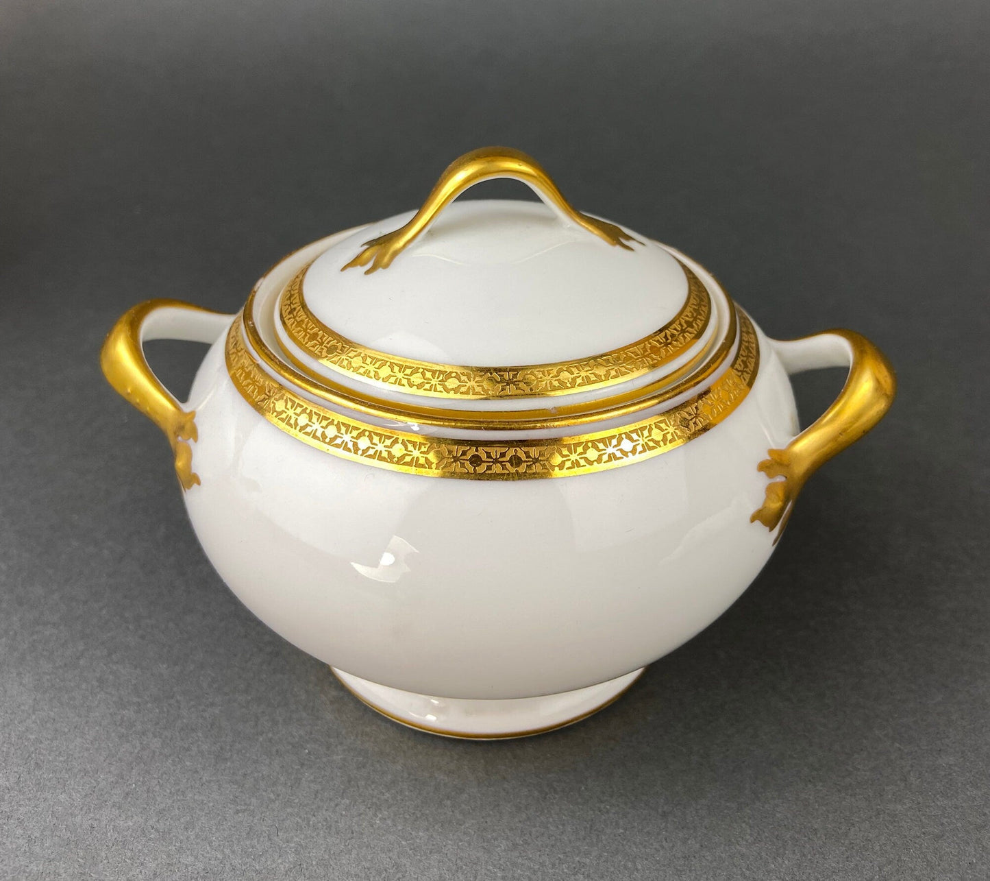 Antique Limoges Porcelain Tea Set. Set of Six Wedding Band Cups and Saucers, Teapot, Creamer and Sugar Bowl.  Haviland, France.