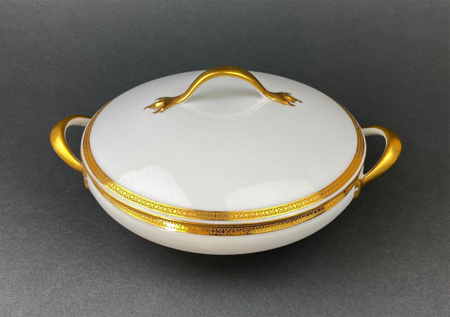 Antique Limoges Porcelain Tureen.  Wedding Band China. Soup Serving Dish. Finest Porcelain by Haviland, France