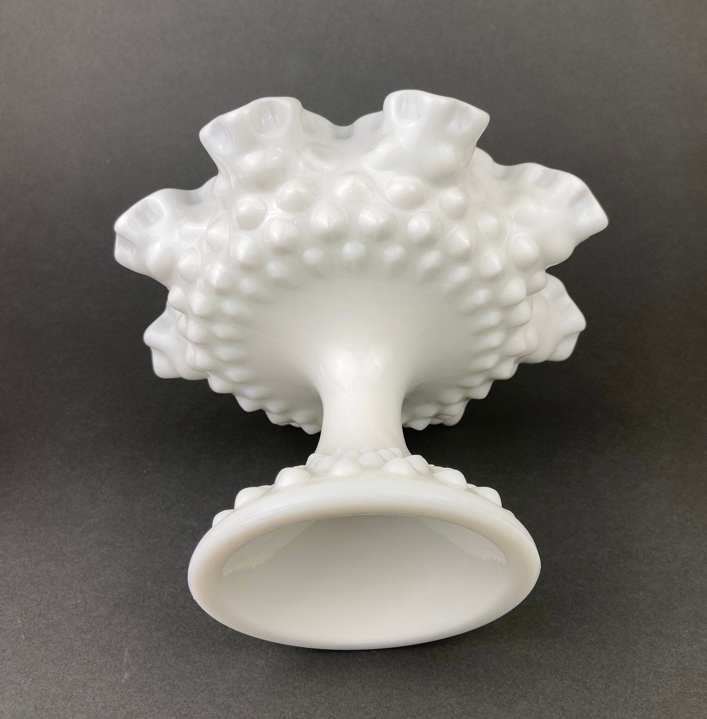 Milk Glass Candy Dish with Ruffled Edge.  Vintage, White Trinket Dish.  Footed Bowl with Floral Motif.