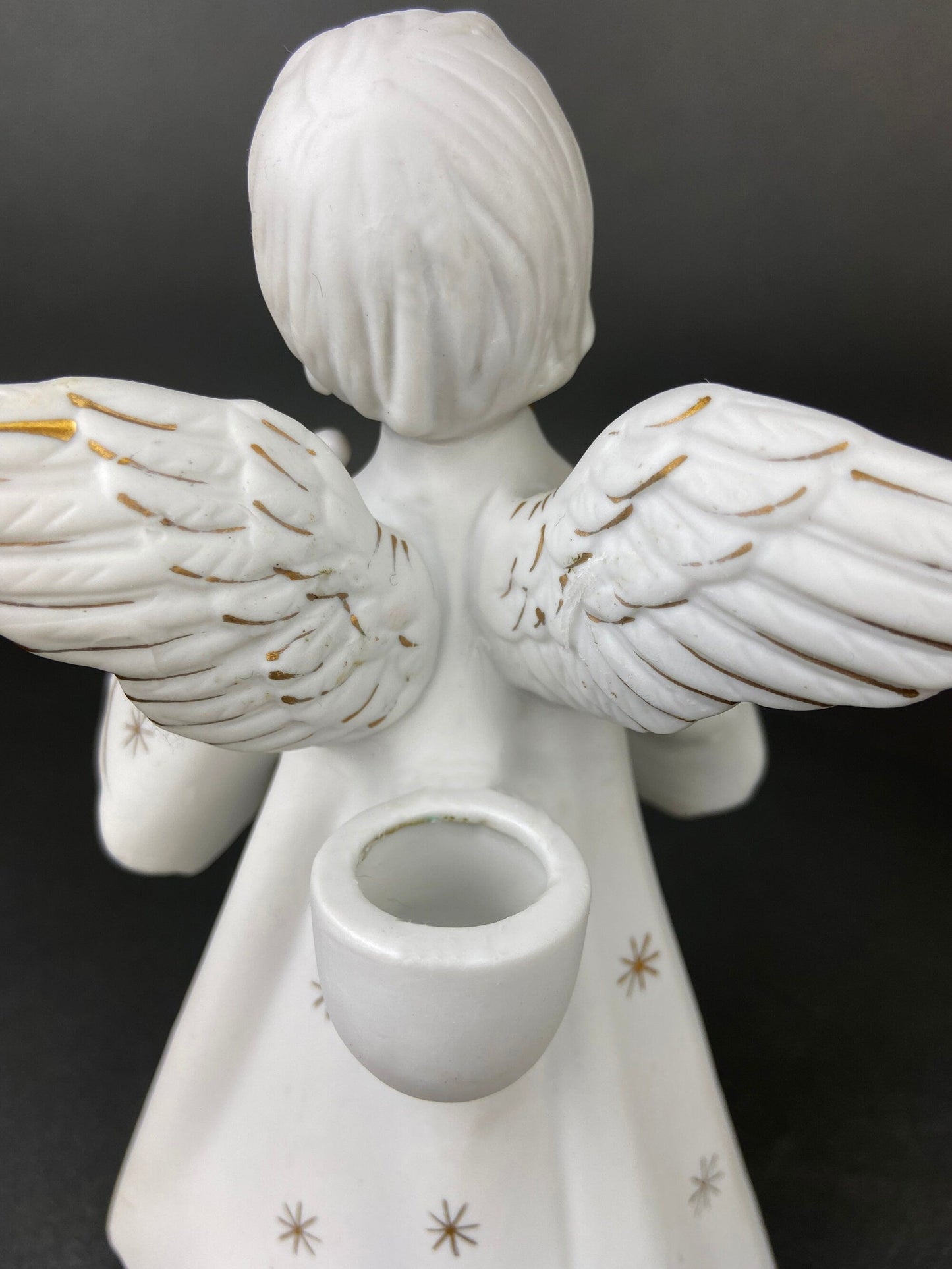Angel Candle Stick Holders  by Schmid Brothers. Set of Two Porcelain Angels Playing Harp. Made in Japan.