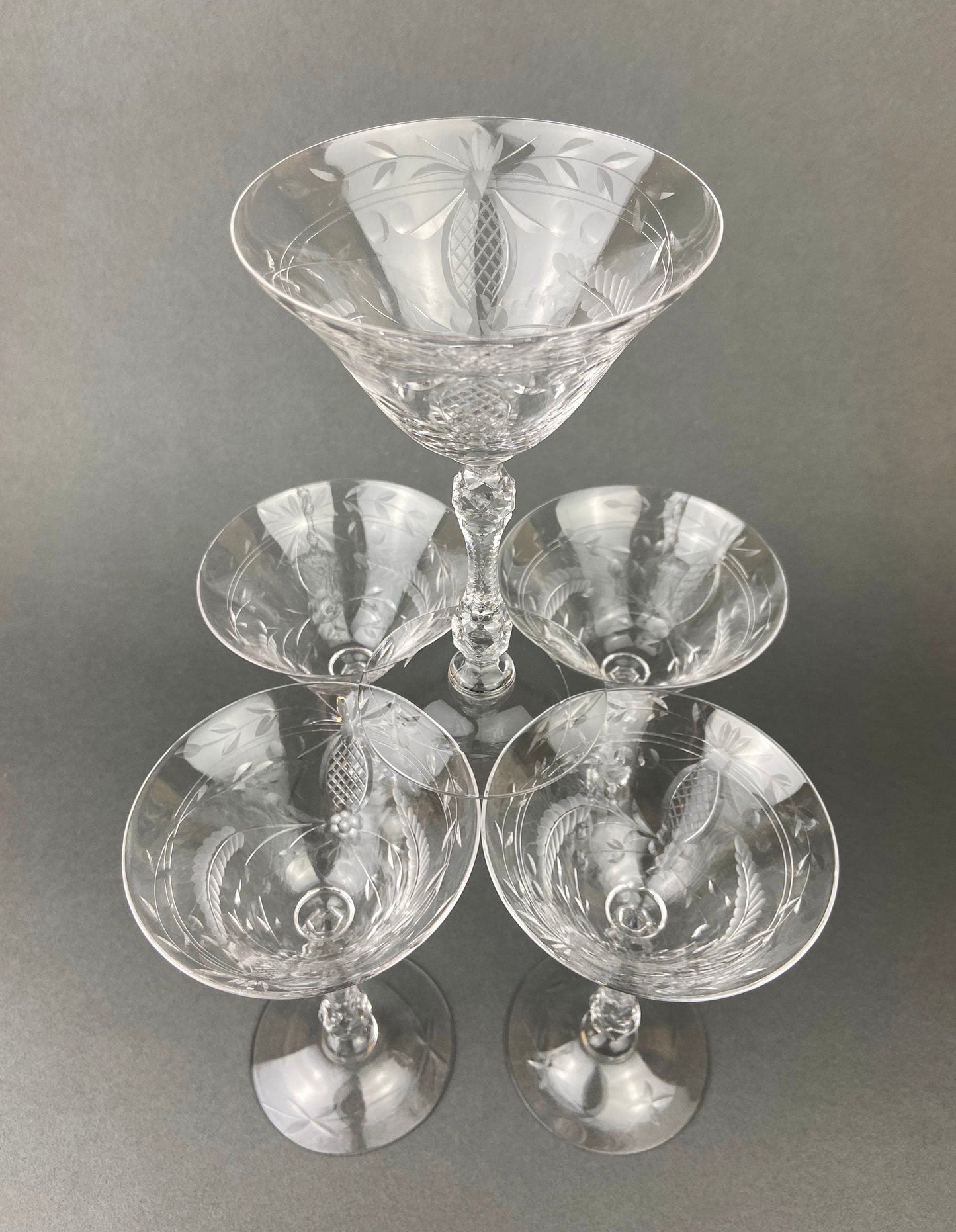 Vintage Cut Crystal Champagne Glasses.   Set of 6 Vintage Glasses. Fine Stemware.