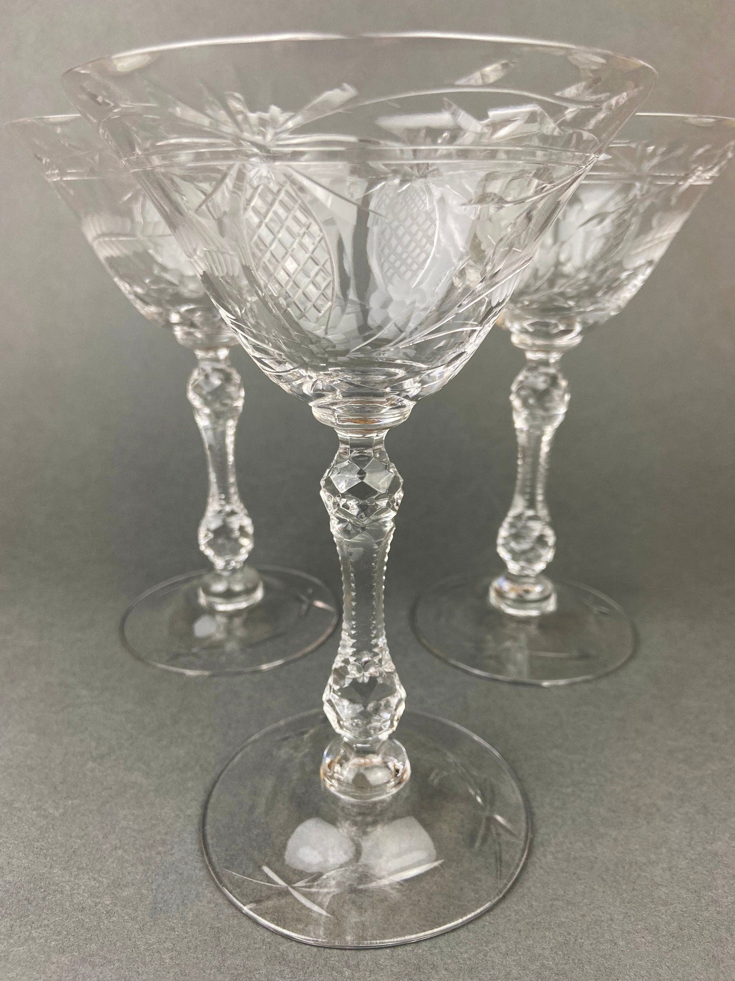 Vintage Cut Crystal Champagne Glasses.   Set of 6 Vintage Glasses. Fine Stemware.