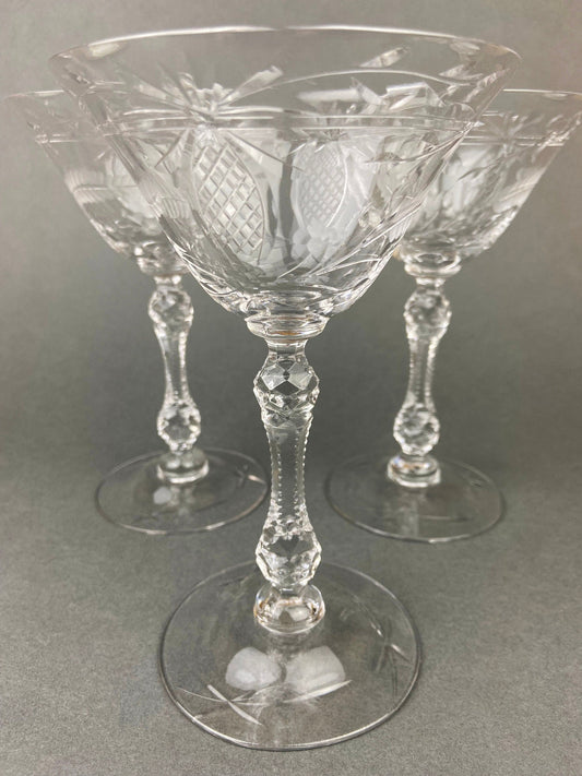 Vintage Cut Crystal Champagne Glasses.   Set of 6 Vintage Glasses. Fine Stemware.