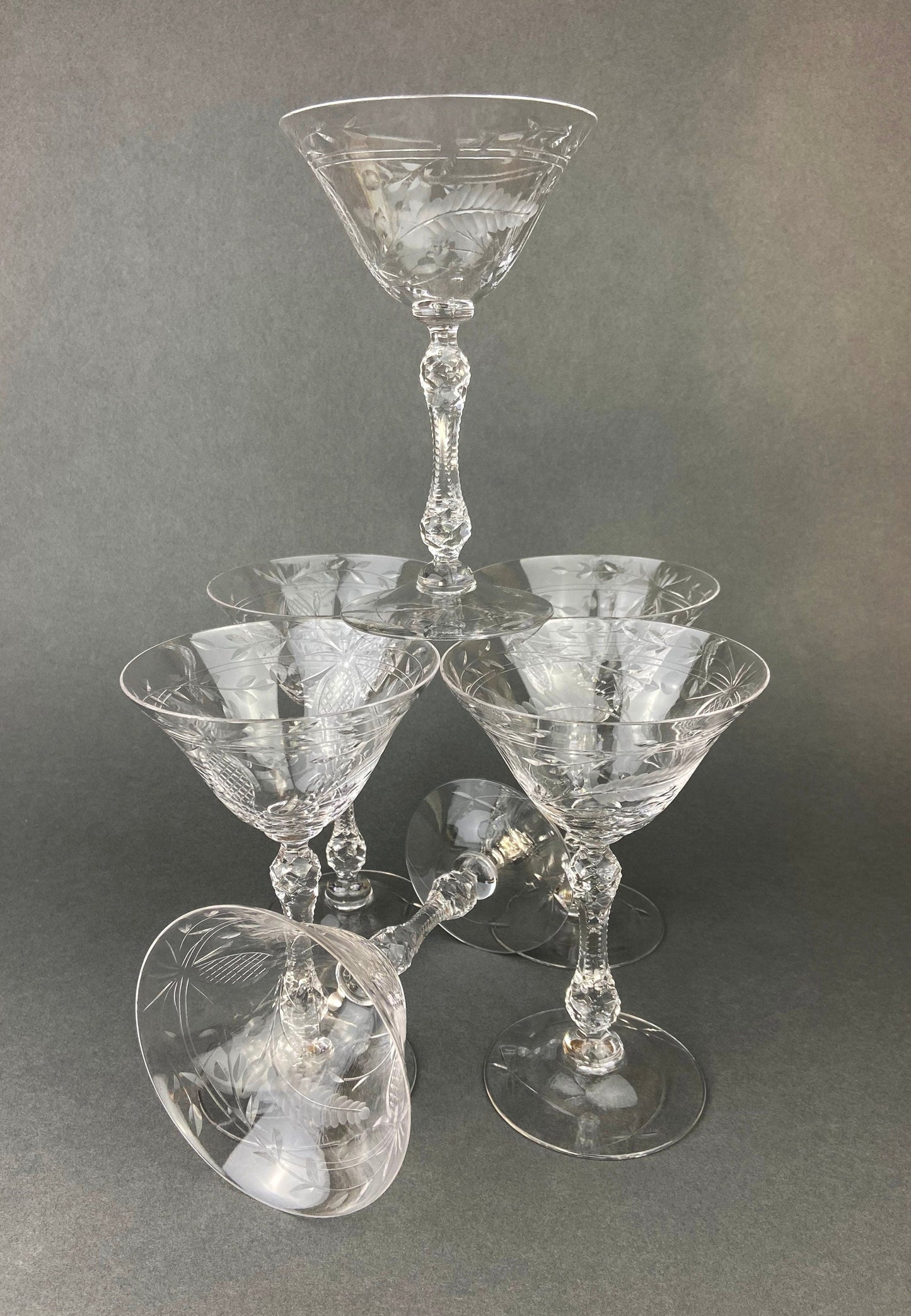 Vintage Cut Crystal Champagne Glasses.   Set of 6 Vintage Glasses. Fine Stemware.