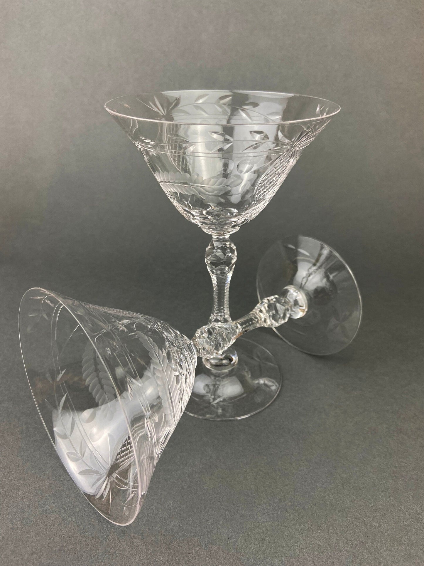 Vintage Cut Crystal Champagne Glasses.   Set of 6 Vintage Glasses. Fine Stemware.