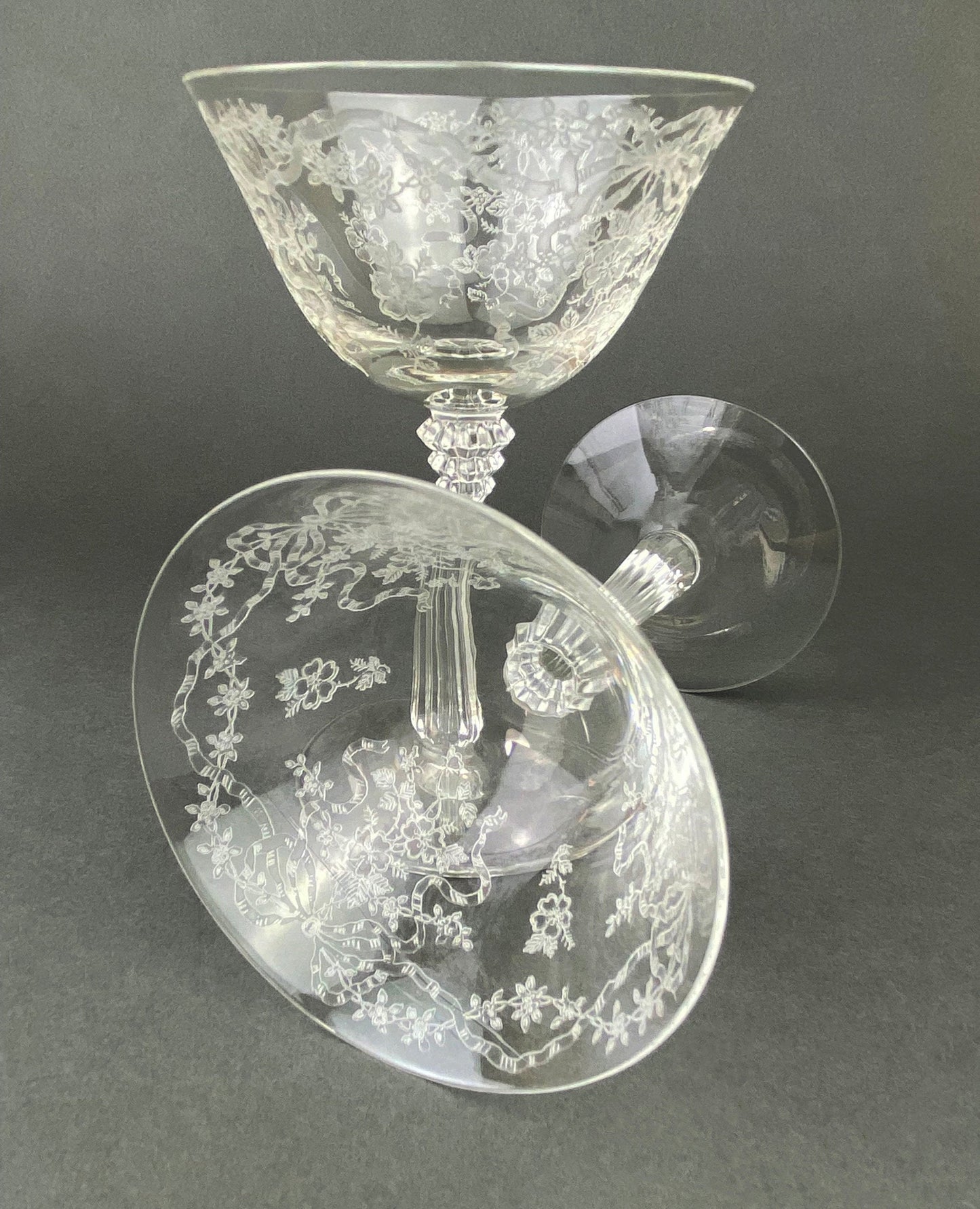 Fenton Champagne Stemware, Tall Sherbet Crystal Glasses.  Romance by Fenton.  Set of 6 Vintage Stemware. Fine Crystal.