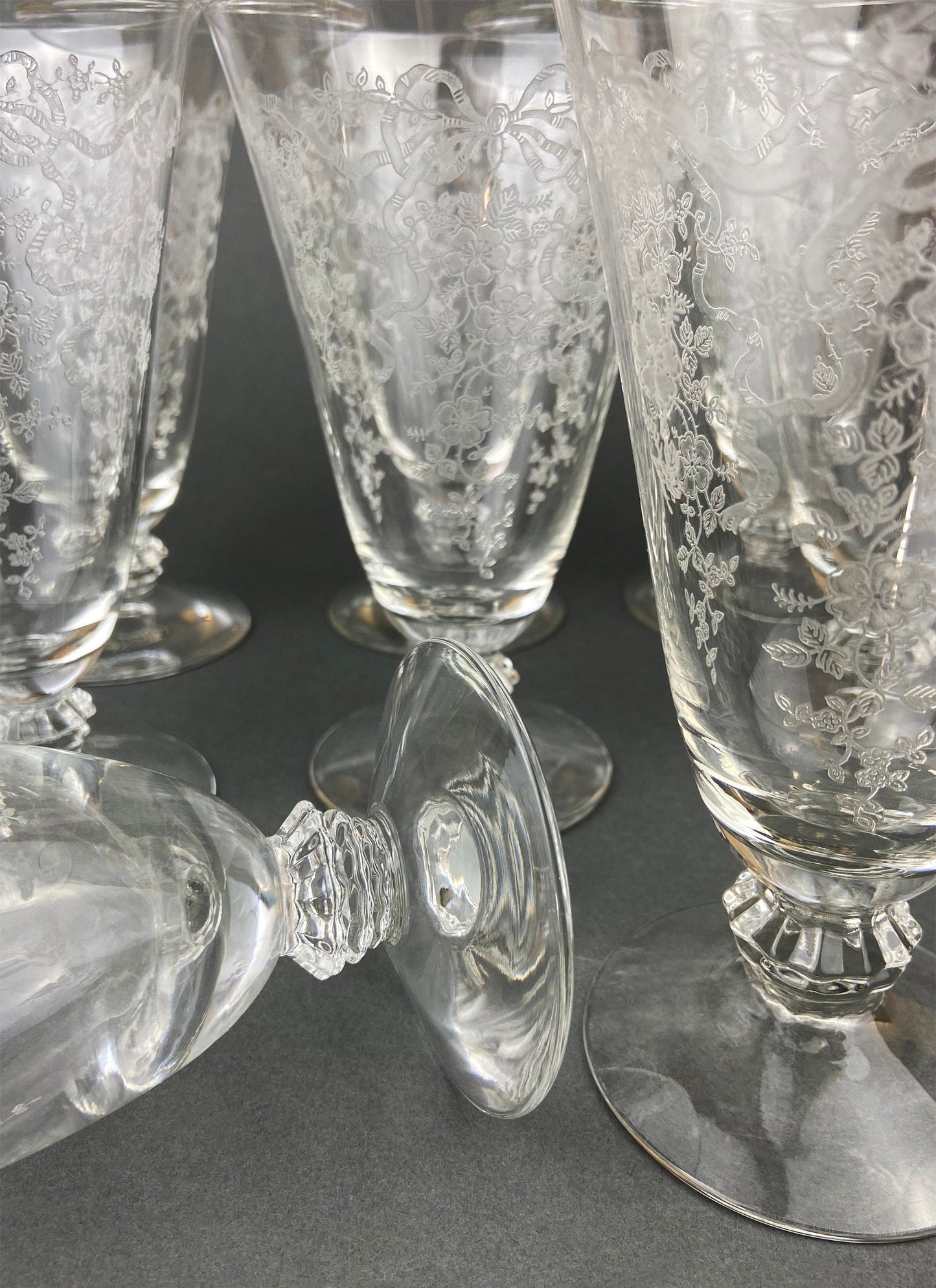 Fenton Water or Ice Tea Crystal Goblets.  Romance by Fenton Glasses.   Set of 6 Vintage Stemware