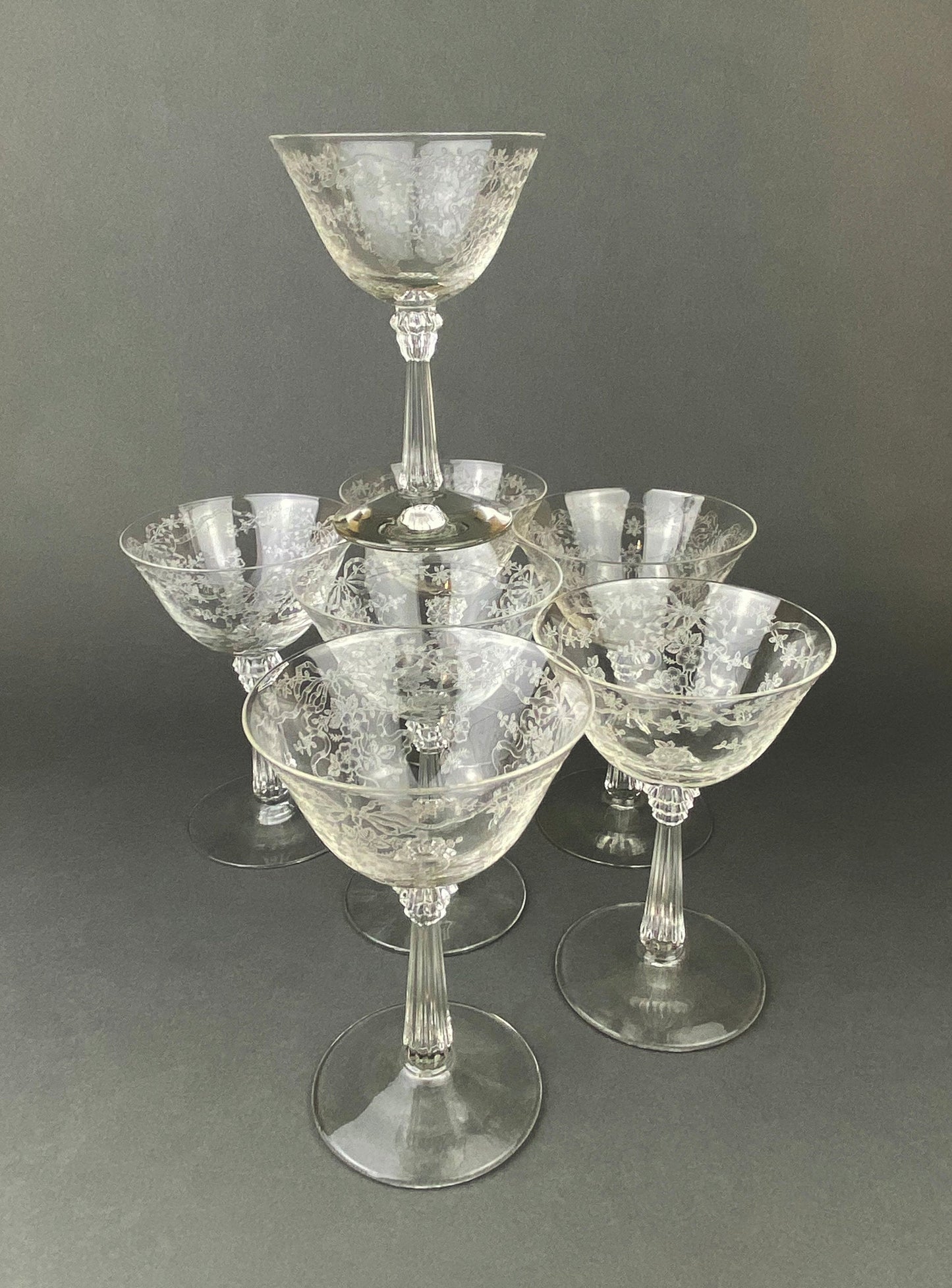 Fenton Champagne Stemware, Tall Sherbet Crystal Glasses.  Romance by Fenton.  Set of 6 Vintage Stemware. Fine Crystal.