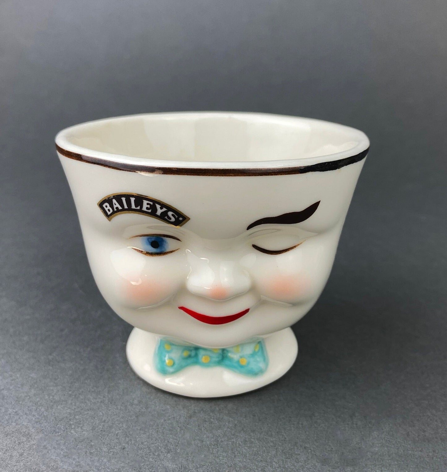 Bailey's Winking Face Creamer with Blue Bow.  Yum Collectible Creamer.  Limited Edition.