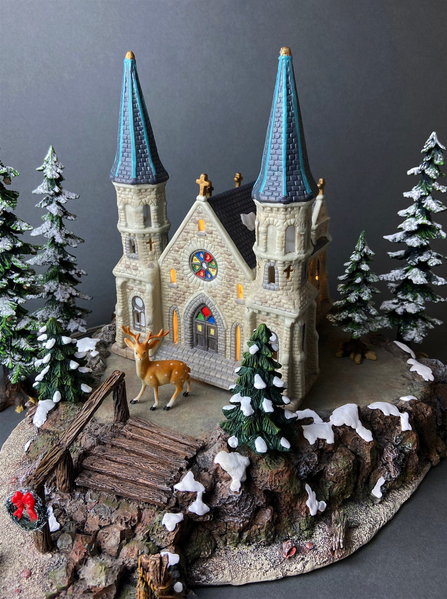 Christmas Village Platform by Department 56. Sounds of the North Woods. Christmas Village Accessories: Platform, 2 Pines, and 2 Naked Trees