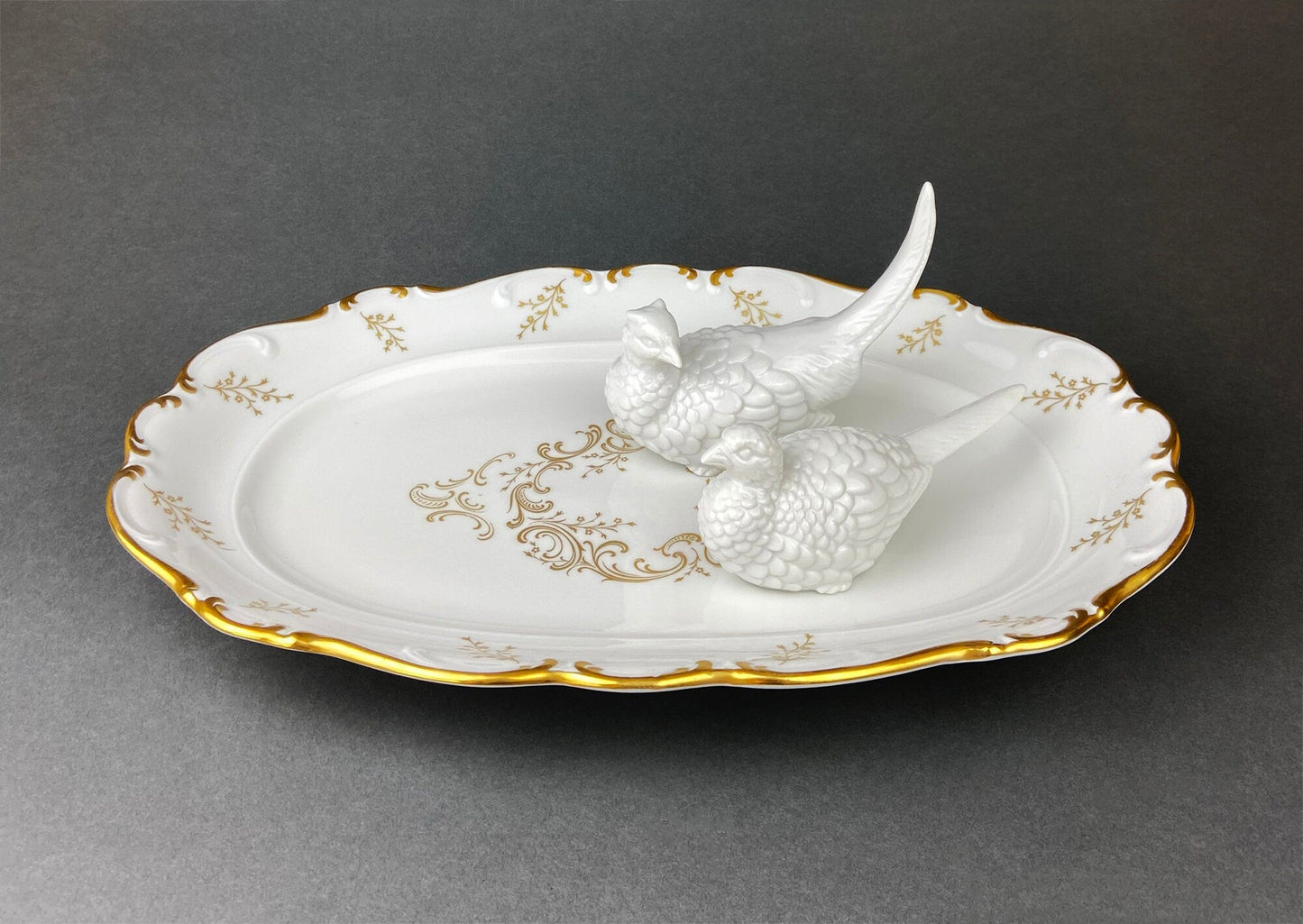 Vintage Serving Platter. Fine Porcelain Serving Dish by Schumann Arzberg, Germany.  White Tableware with Gold Rime and Detailing..