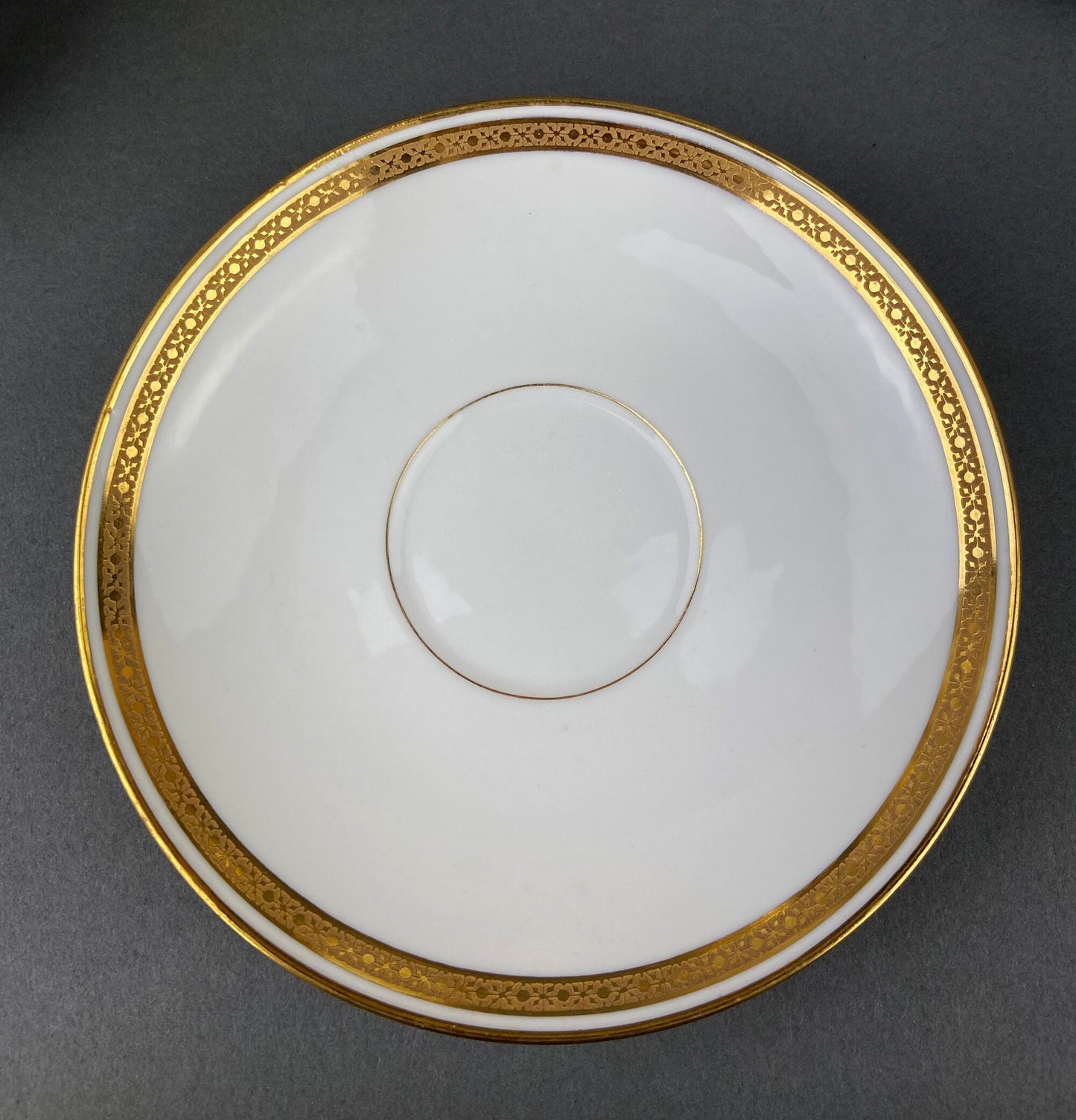 Antique Limoges Porcelain Tea Set. Set of Six Wedding Band Cups and Saucers, Teapot, Creamer and Sugar Bowl.  Haviland, France.