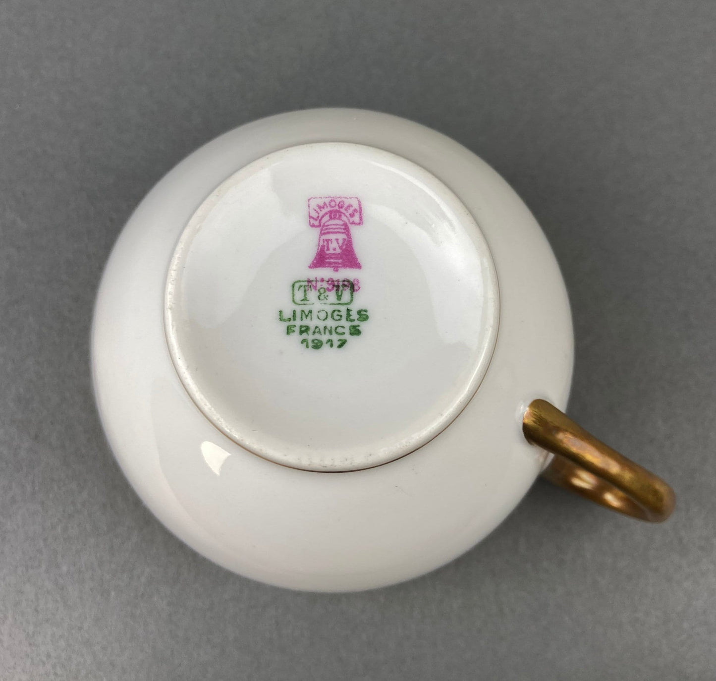 Antique Limoges Porcelain Tea Set. Set of Six Wedding Band Cups and Saucers, Teapot, Creamer and Sugar Bowl.  Haviland, France.