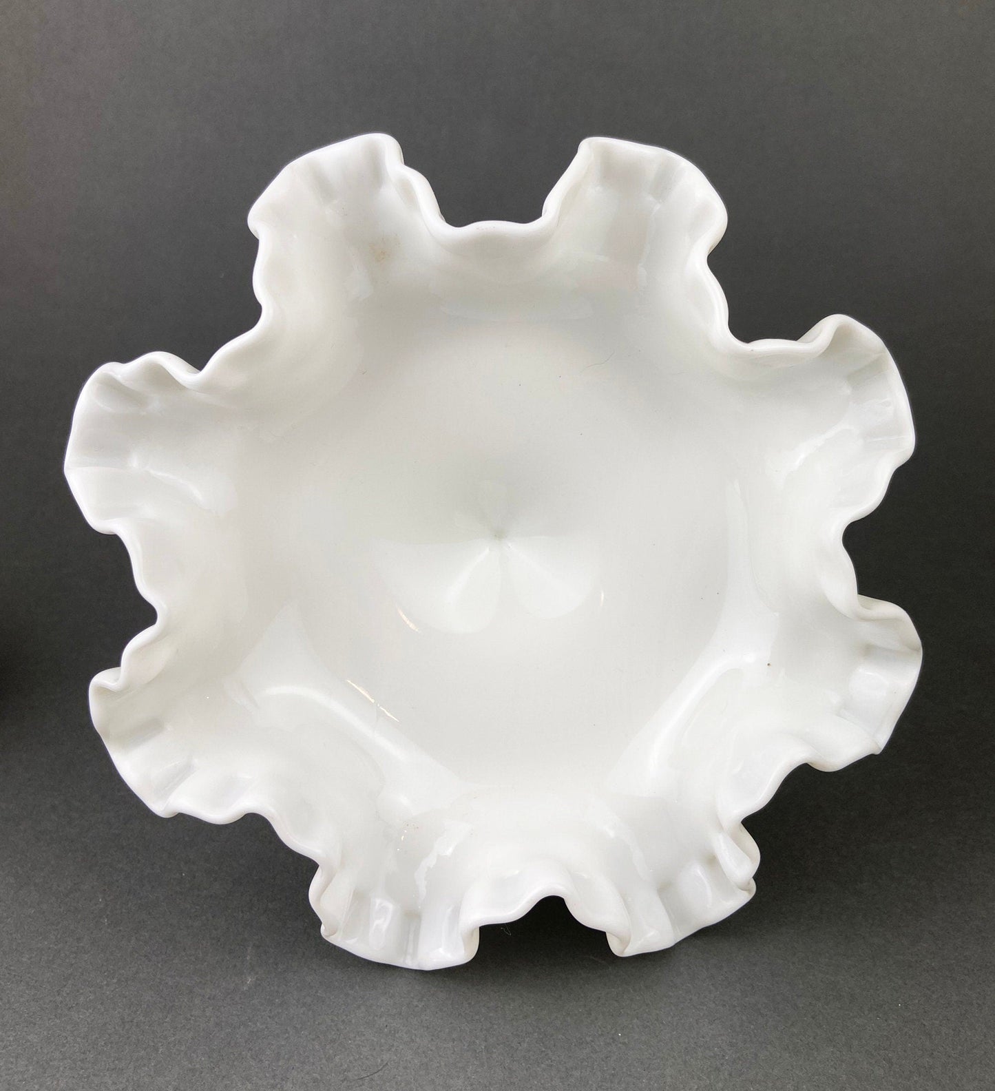 Milk Glass Candy Dish with Ruffled Edge. Vintage, Hobnail Trinket Dish. White Footed Bowl. Fine Tableware.