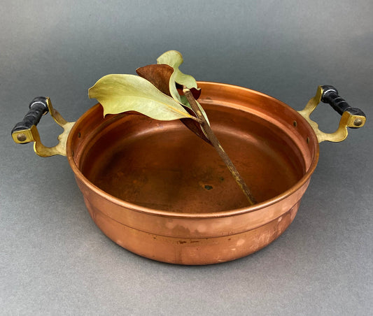 Vintage, Copper, Serving Dish with Wooden Handles.  Copper and Brass  Serving Dish.  Rustic Kitchen Decor.  Gift for Him or Her.