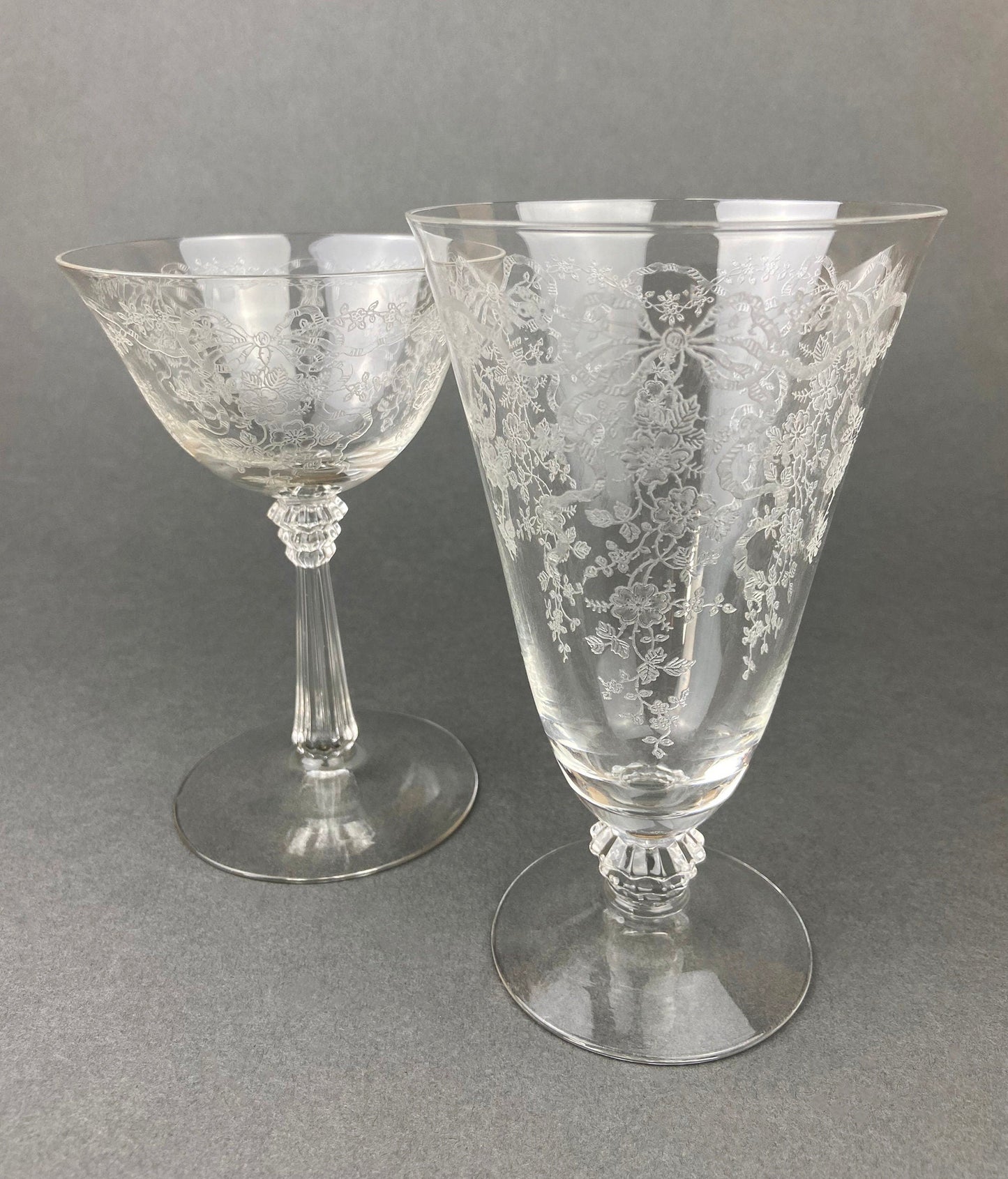 Fenton Water or Ice Tea Crystal Goblets.  Romance by Fenton Glasses.   Set of 6 Vintage Stemware