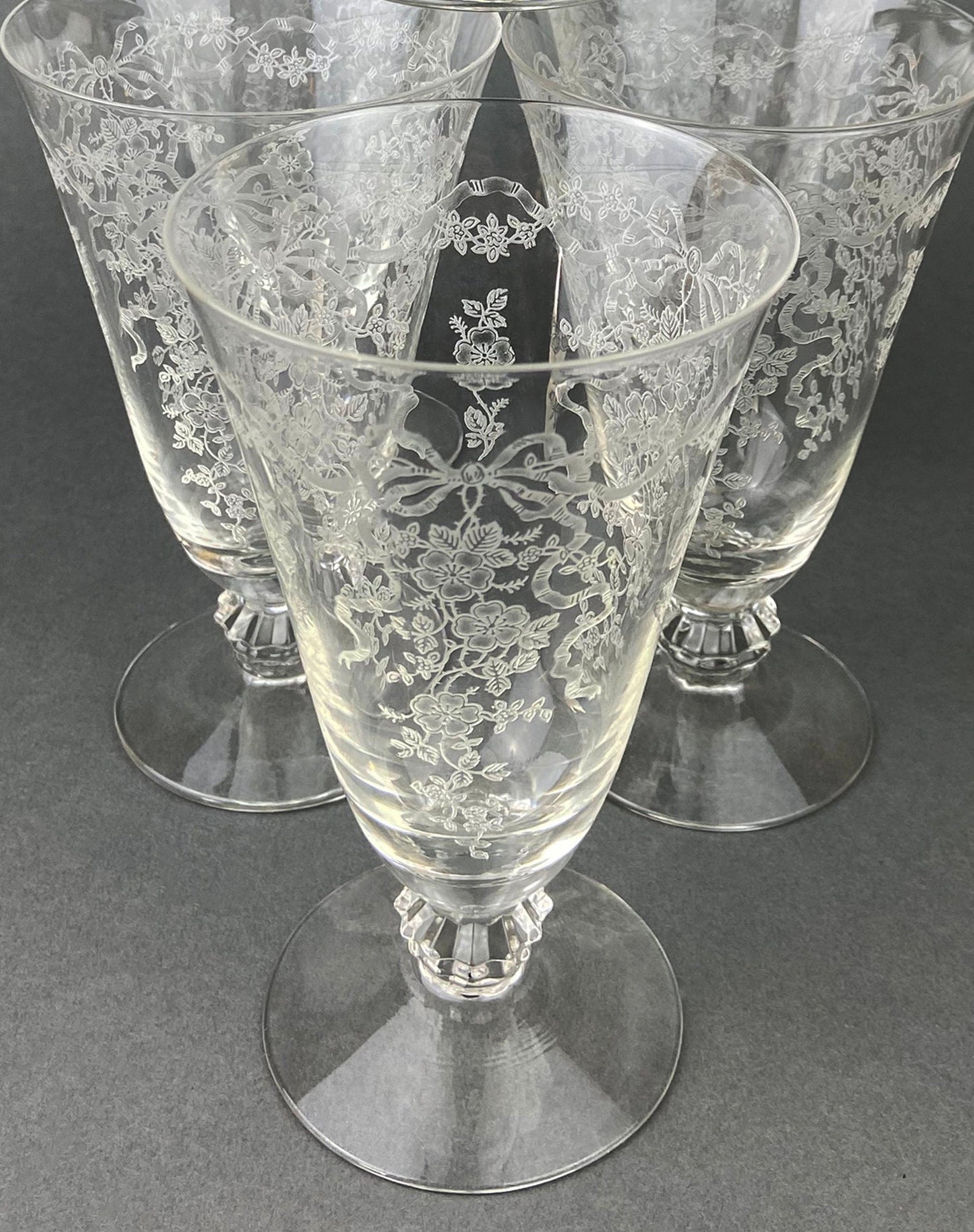 Fenton Water or Ice Tea Crystal Goblets.  Romance by Fenton Glasses.   Set of 6 Vintage Stemware