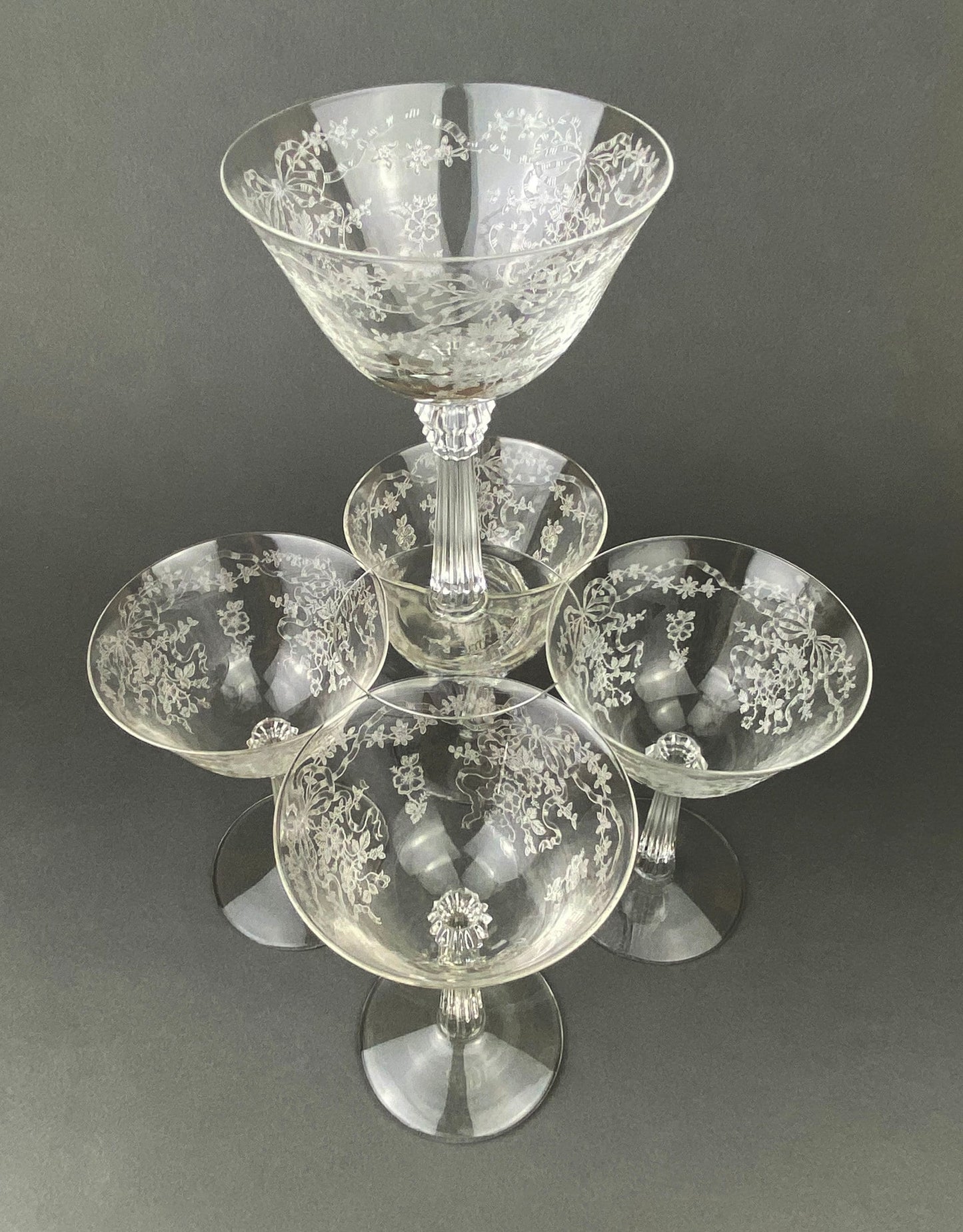 Fenton Champagne Stemware, Tall Sherbet Crystal Glasses.  Romance by Fenton.  Set of 6 Vintage Stemware. Fine Crystal.