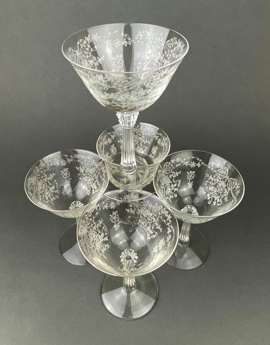 Fenton Champagne Stemware, Tall Sherbet Crystal Glasses.  Romance by Fenton.  Set of 6 Vintage Stemware. Fine Crystal.
