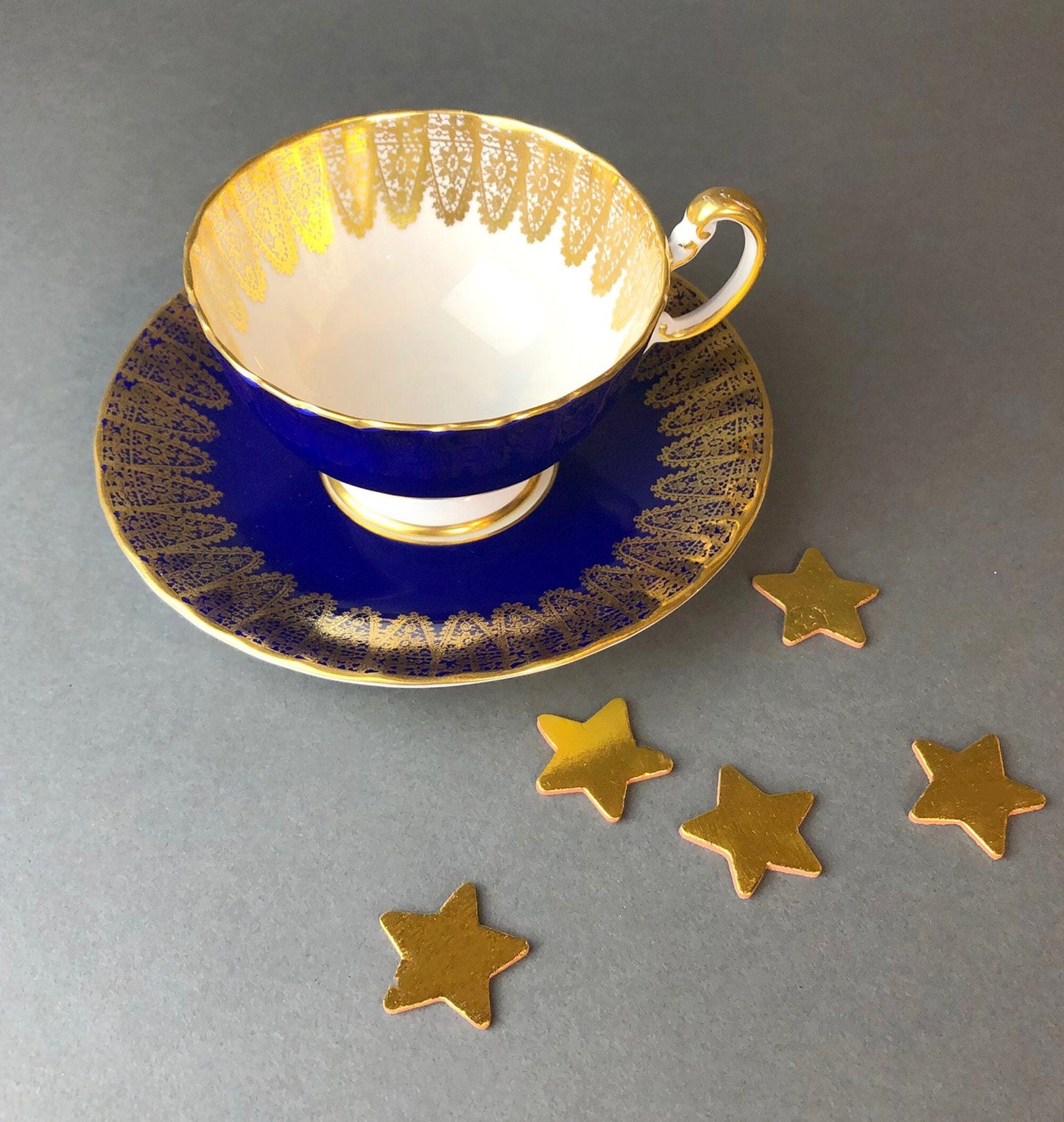 Vintage Royal Albert Cup and Saucer.  Blossom Time Series, Hawthorn. Yellow Handle and Rims.