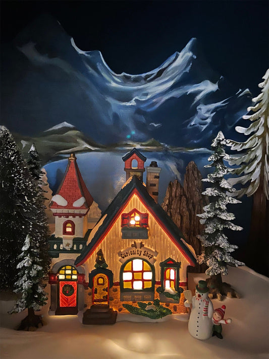 Christmas Village Accessories by O'Well. Illuminated Curiosity Shop.  Porcelain Lighted House.