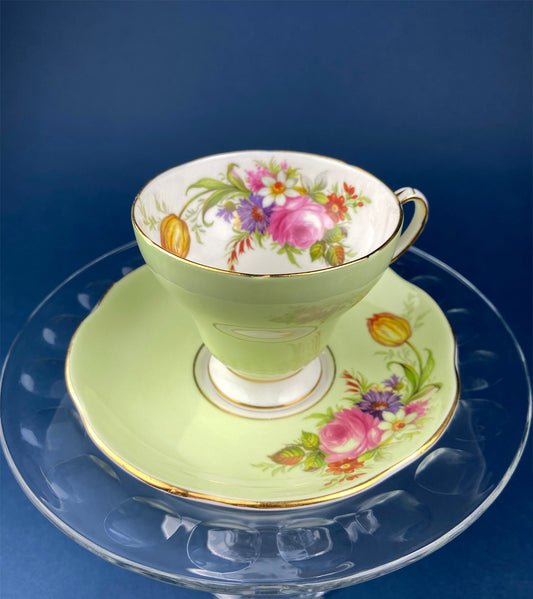 Vintage Tea/Coffee Cup and Saucer.  Foley Fine Bone China. Beautiful Mint Green Color. Made in England.