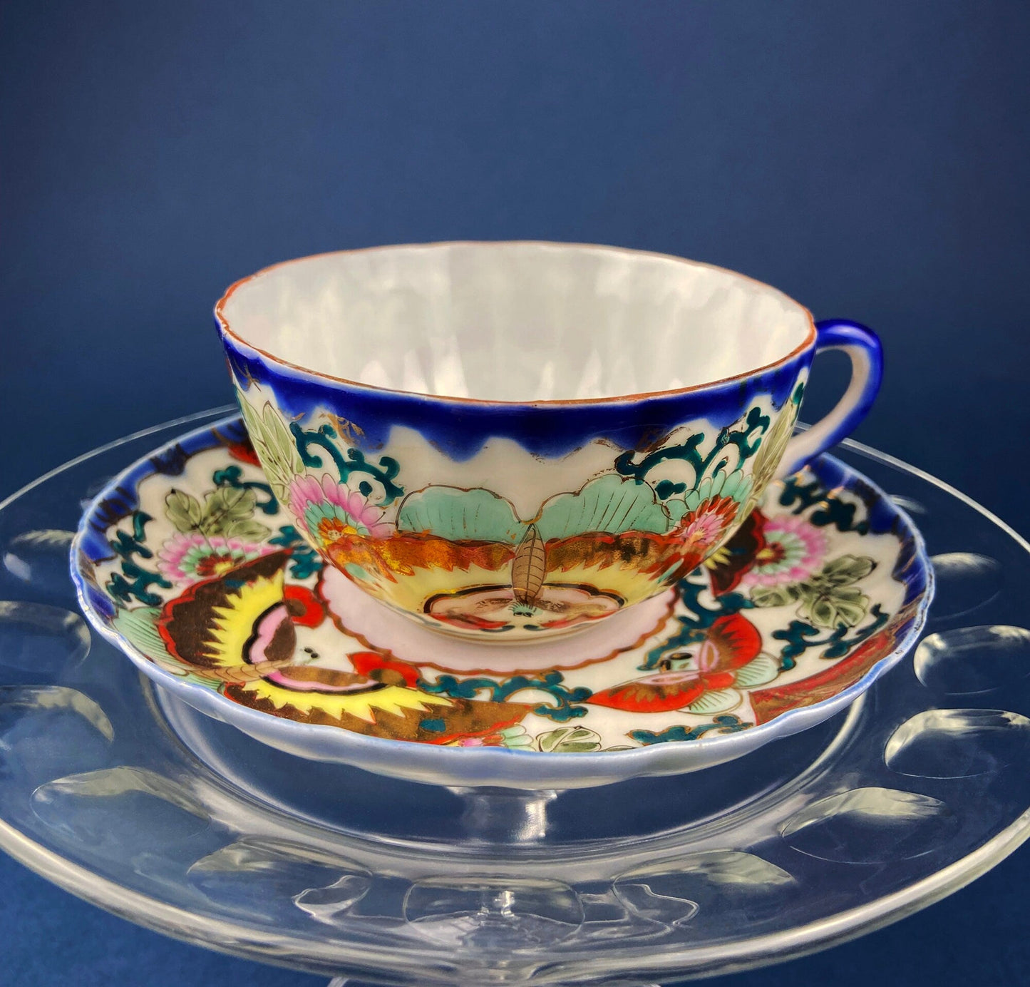 Antique Hand Painted Tea Cup. Asian Motif.  June Moth Pettern. Very Thin Porcelain. Collectible.