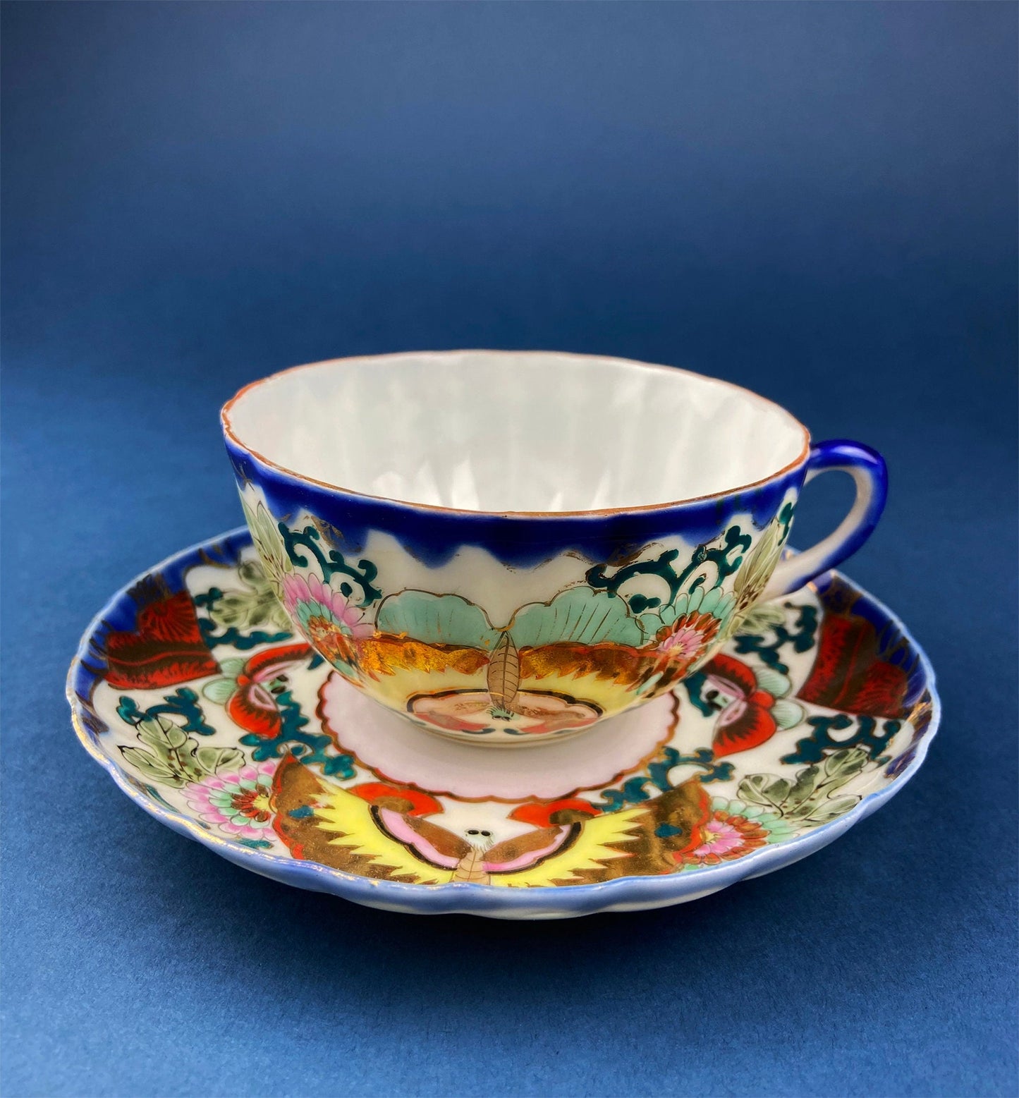 Antique Hand Painted Tea Cup. Asian Motif.  June Moth Pettern. Very Thin Porcelain. Collectible.