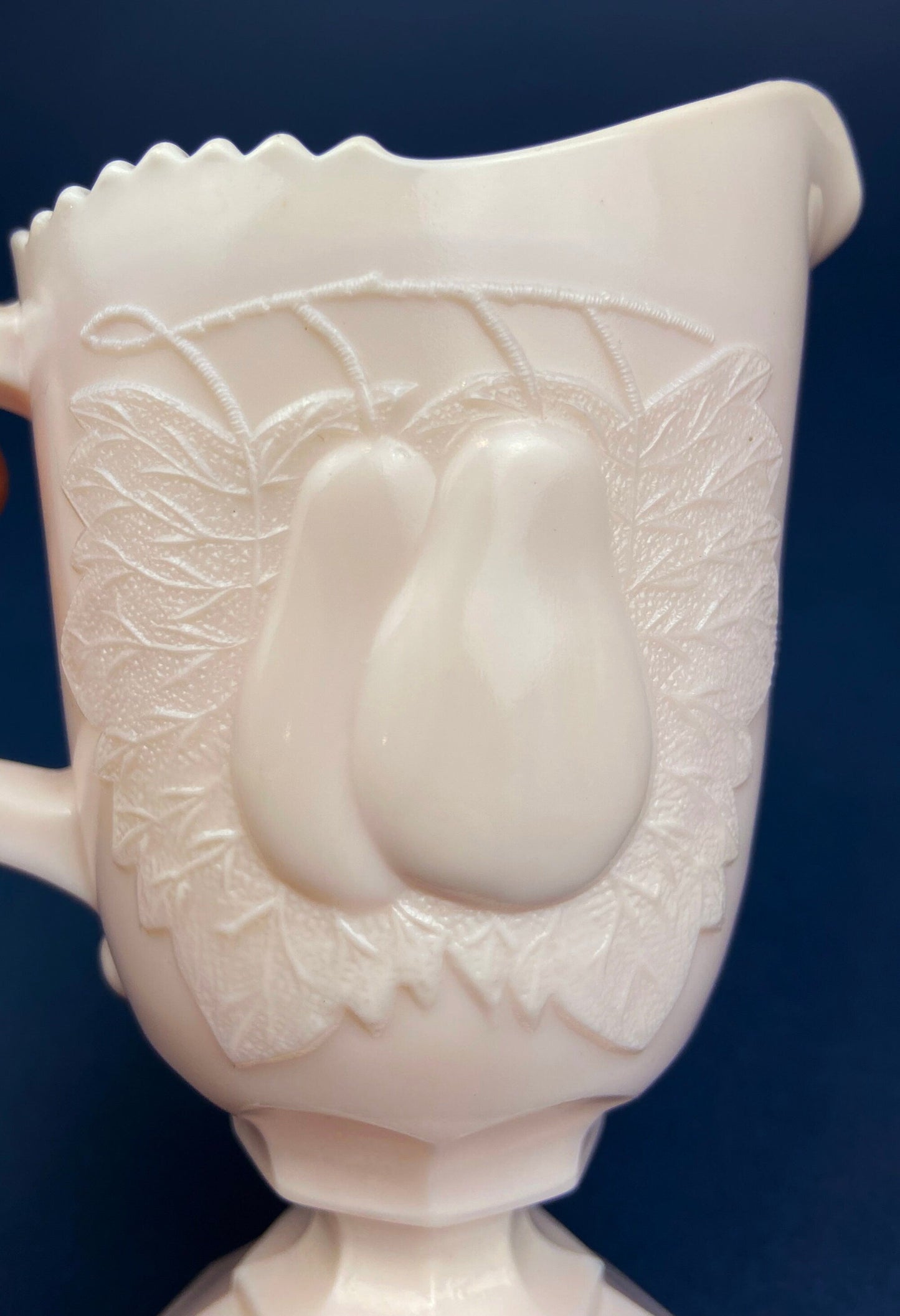 Pink Milk Glass Footed Creamer.  Pear Motif.  Collectible Tableware. Gift for Her.